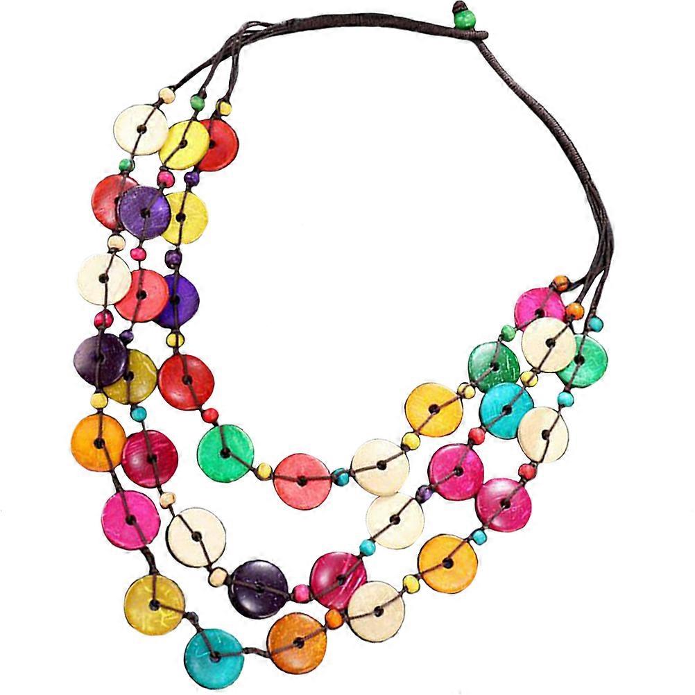 Wood Necklace for Women Multi Color Chunky Beaded Necklace with Coconuts Shell Details