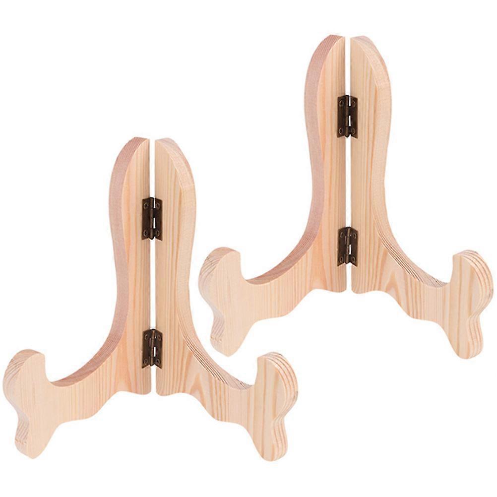 Light Brown Wooden Display Stand for Plate Display 2Pcs Holder