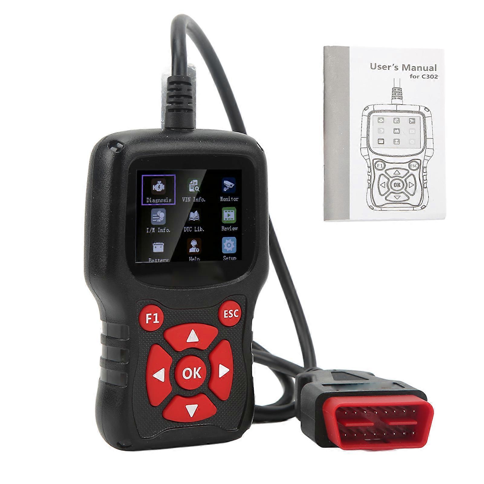 Scanner de diagnostic de voiture C302 EOBD OBD2 compatible avec les véhicules 8V 24V Écran LCD multilingue