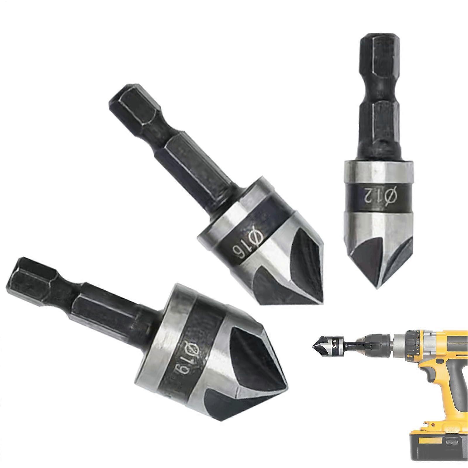 Countersink cutter, hex shank countersink drill for woodworking Multifunctional 90° burr removal cutter 3piece set for wood deburring
