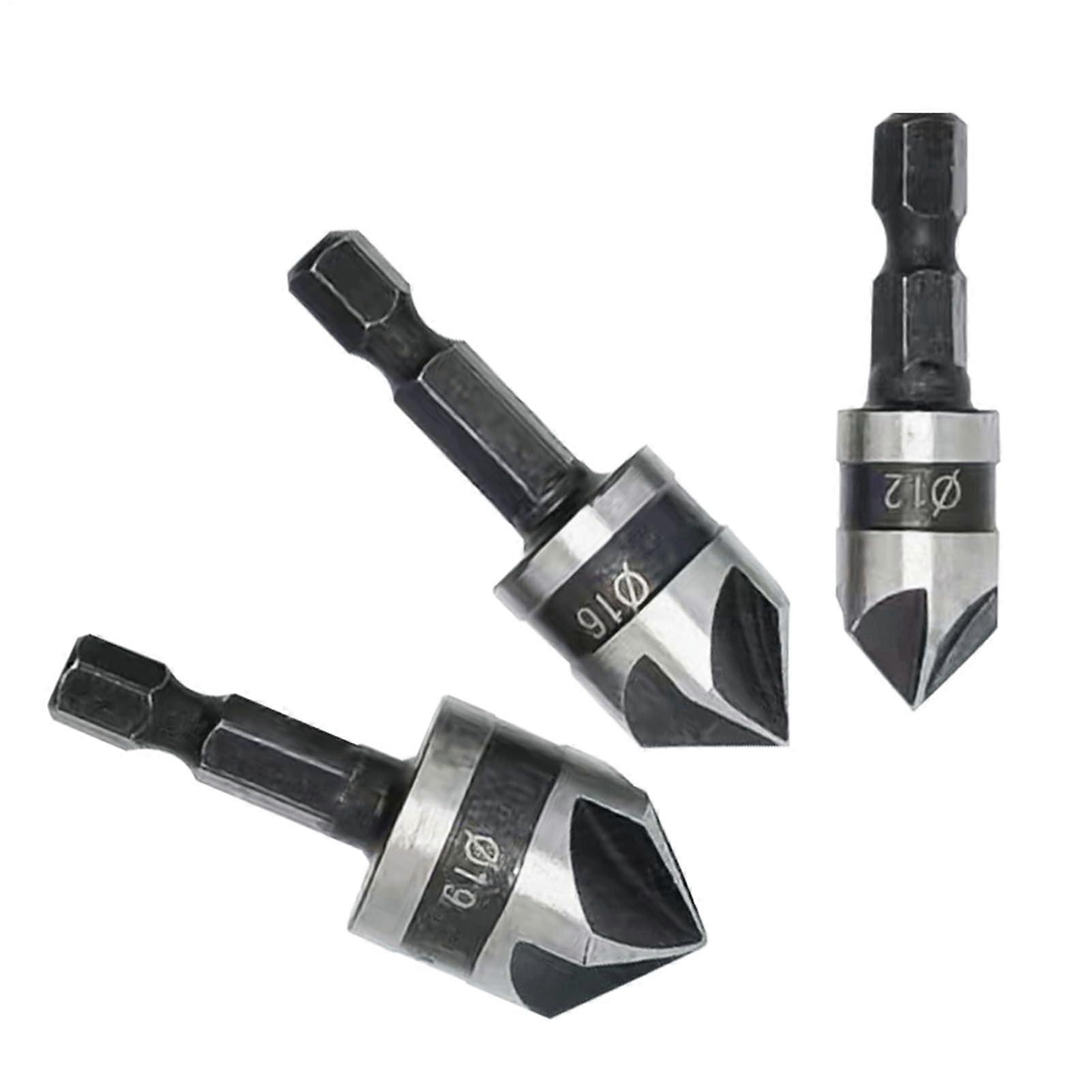 Countersink Drill Bit Hex Shank 90 Degree for Woodworking, Milling, 3Piece