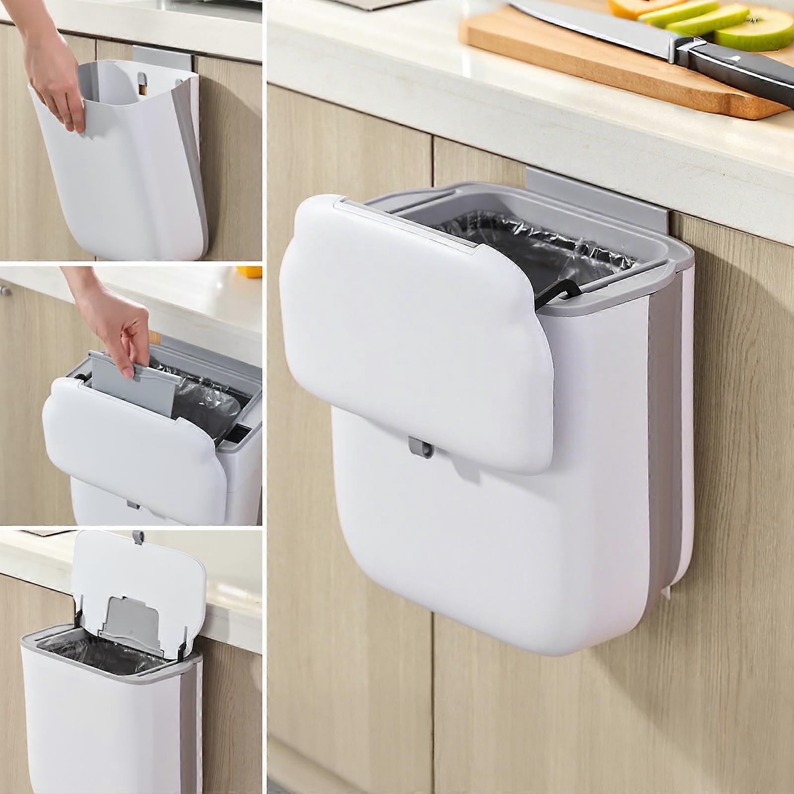 Foldable Hanging Trash Bin with Lid, 10L Kitchen Compost Bin for Under Sink, RV/Counter /Camping