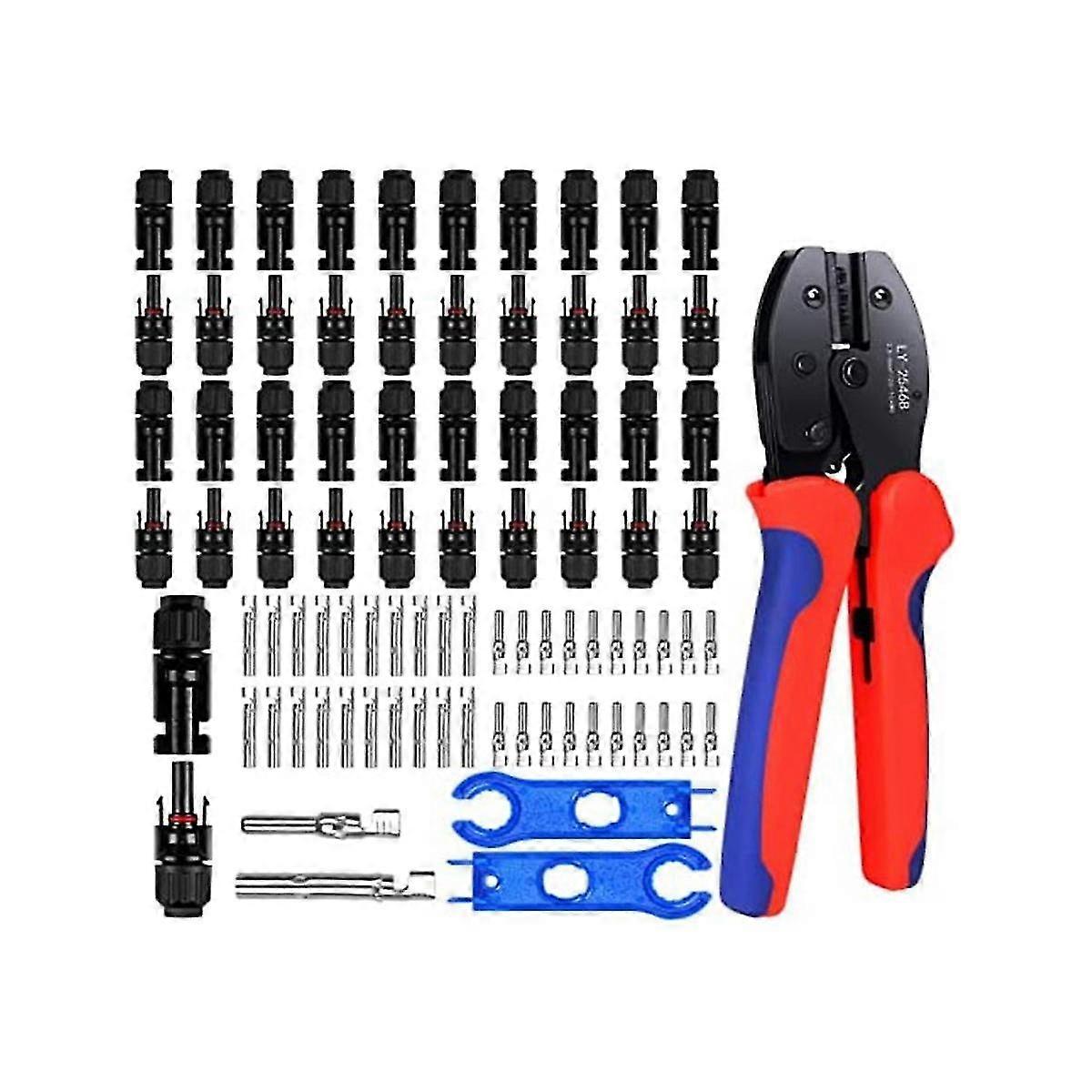suitable for solar panel cable connector kit with crimping tool, 20 pairs male/female connectors, mo
