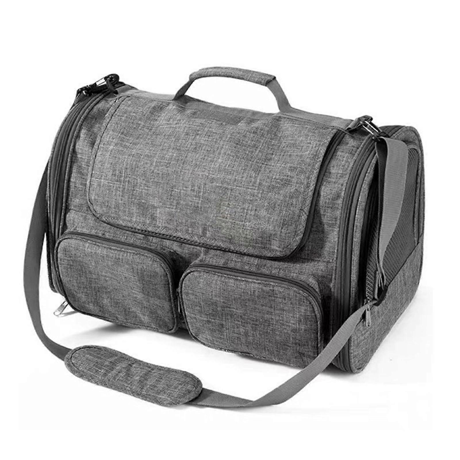 Cat Dog Soft Sided Carrier Bag for Travel, Escape Proof Ventilated Mesh, Foldable, Gray, for Small Pets Up to 17 lbs