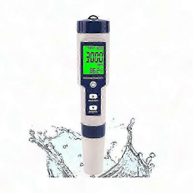 5-in-1 High-Precision Salinity Tester for Saltwater Pools, IP67 Waterproof Digital Meter