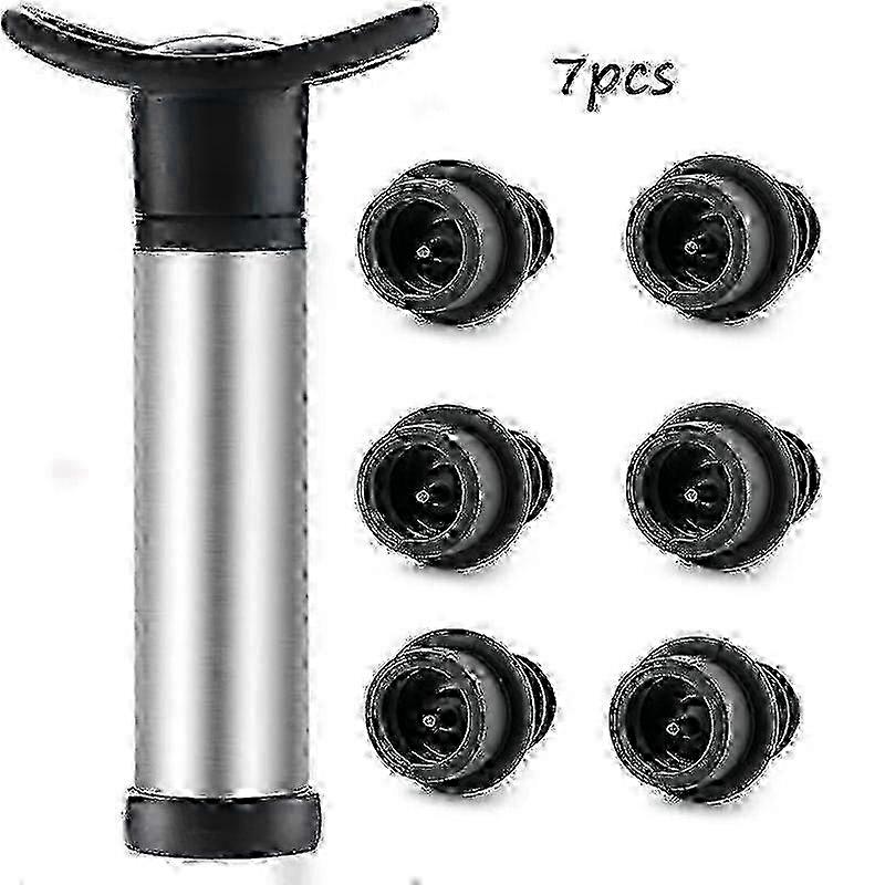 Wine Pump with 5 Black Rubber & Silicone Caps for Aerating and Sealing Bottles - SMTX F26 Model