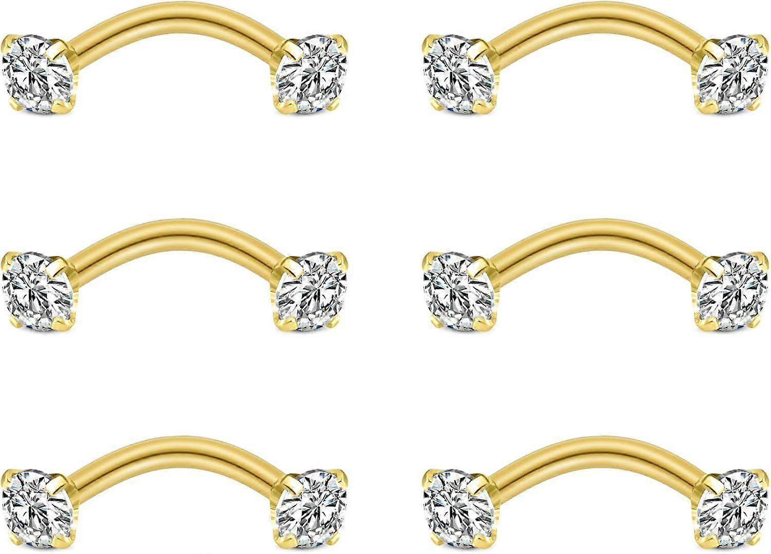 6pcs Stainless SteelEarrings Belly Lip Ring Eyebrow Studs Cartilage Tragus Cubic