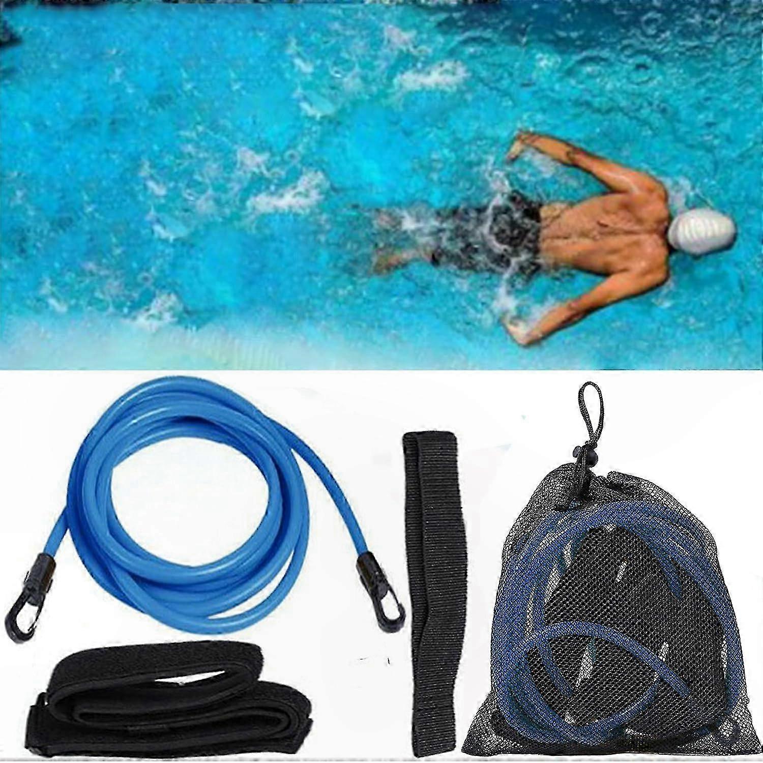 Adjustable Resistance Swim Belt for Stationary Training, Durable Bungee Cords & Leash for Pool Use