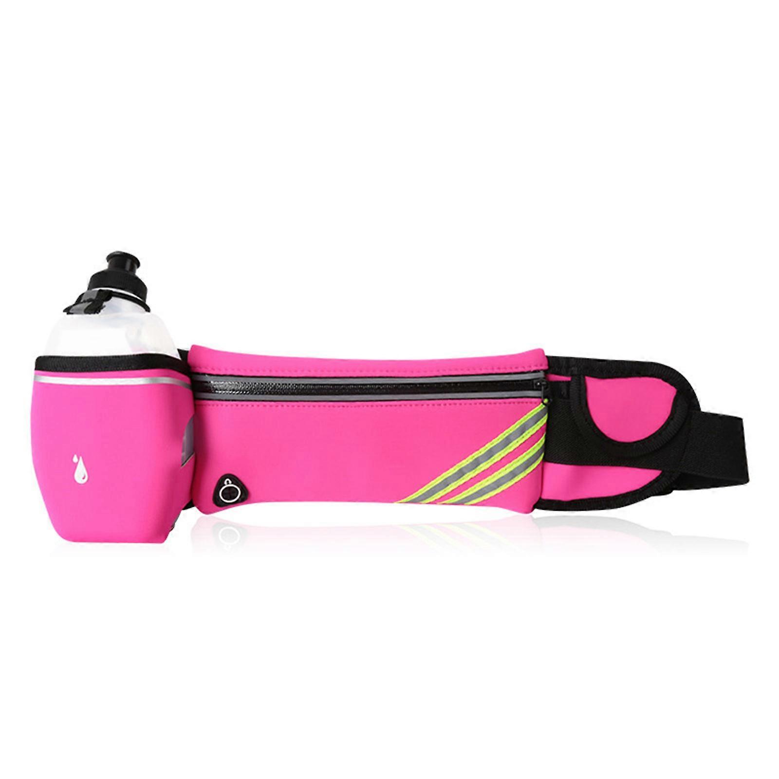 Reflective Adjustable Exercise Waist Pack Waist Bag With Water Bottle Option Waterproof Polyester For Cycling Jogging Rose Red