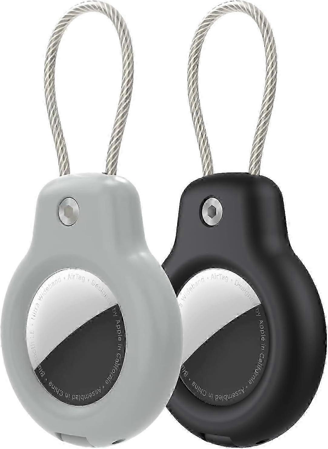 2 Pack AirTag Holders with Keychain - Secure Air Tag Cases and Key Rings for Keys, Luggage and More（Black Grey）