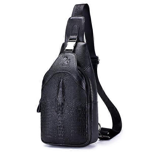 Men's Leather Chest Bag, Soft Zipper Style with Alligator Pattern