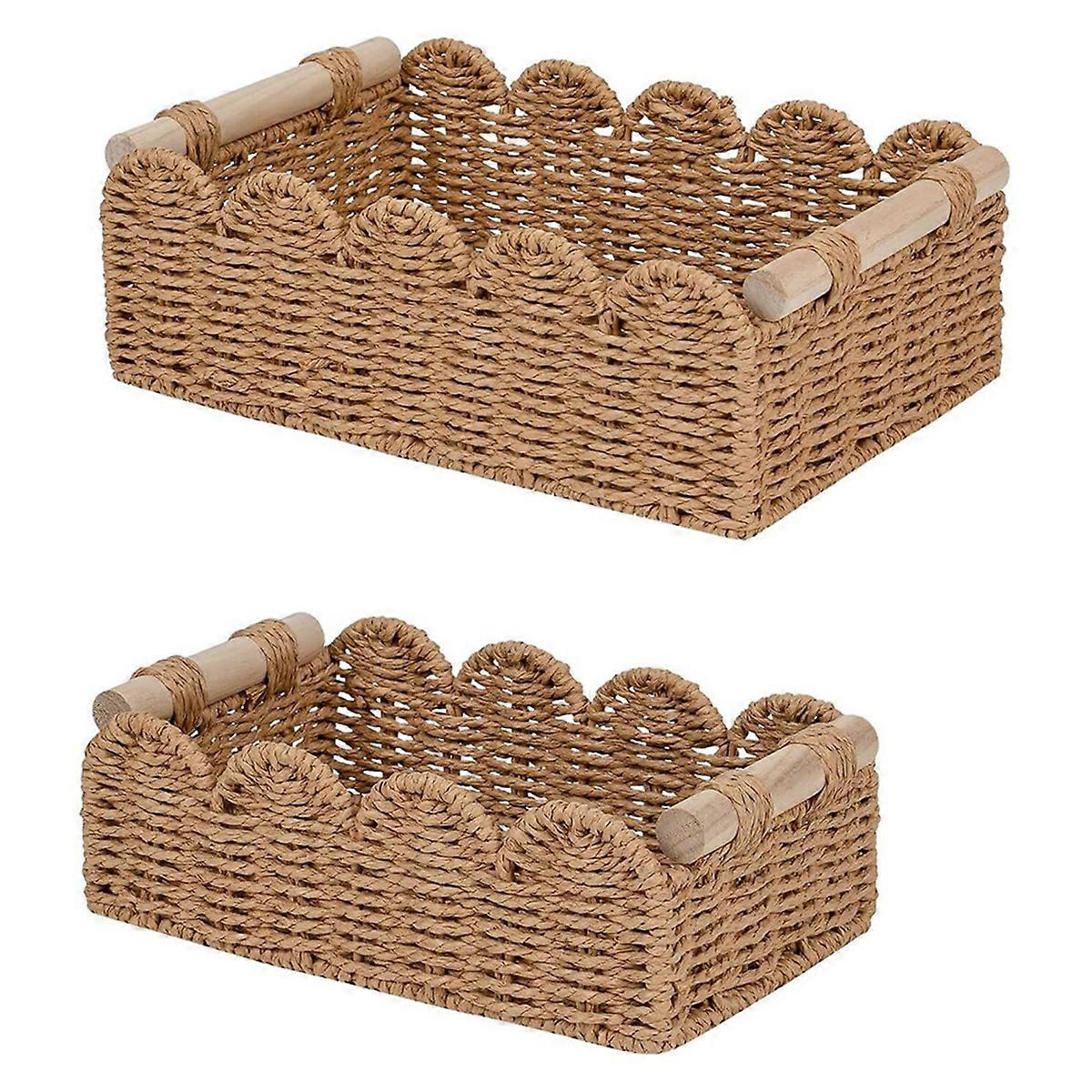 Rope Scalloped Edge Decor Baskets for Home, Living Room, Bedroom, Toilet Basket for over Toilet Storage Shelf 2pcs