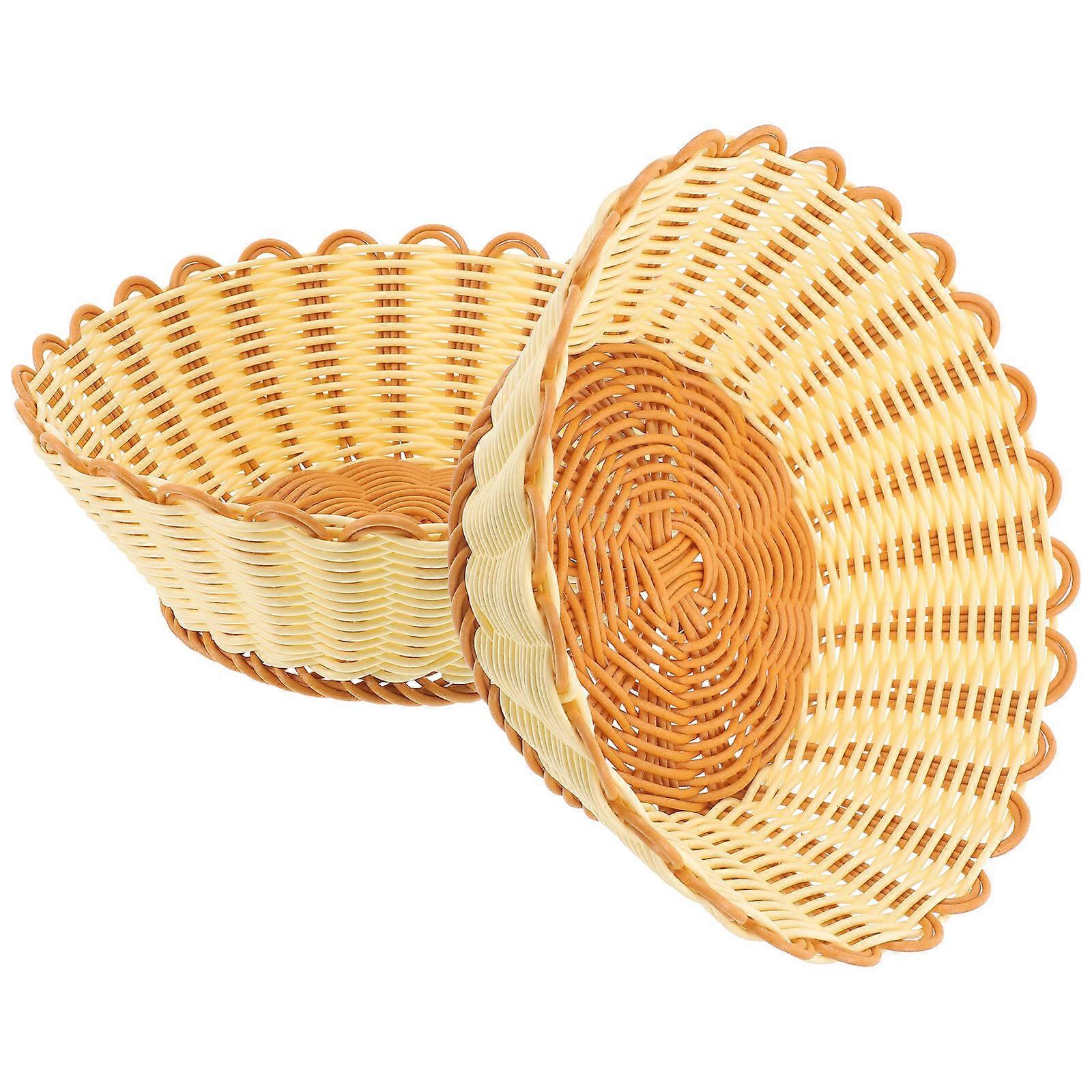 Practical Snack Basket Imitation Rattan Basket Home Use Large Capacity 21.00X21.00X7.40CM PP Material 2Pcs