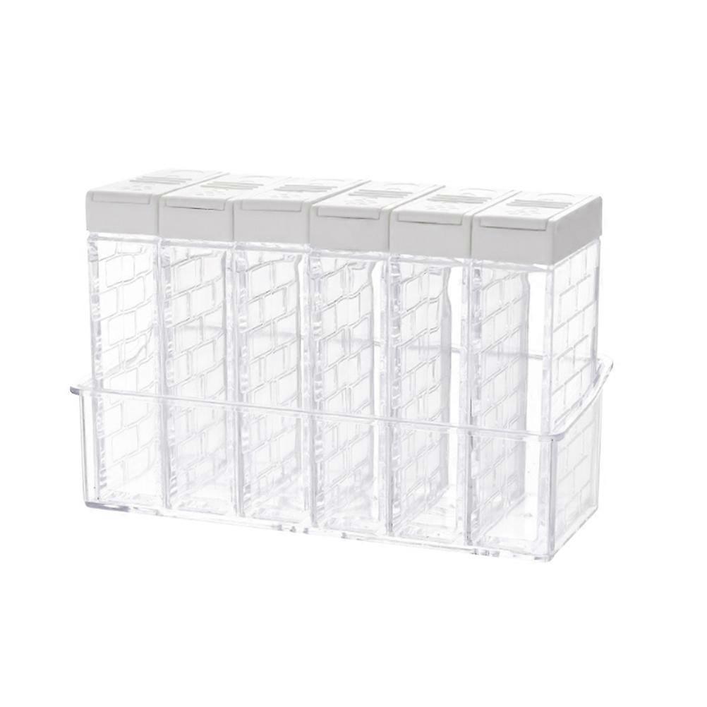 Transparent Seasoning Box Set with Double Outlet Lid for Kitchen Spice Organization 6 Pieces Ivory