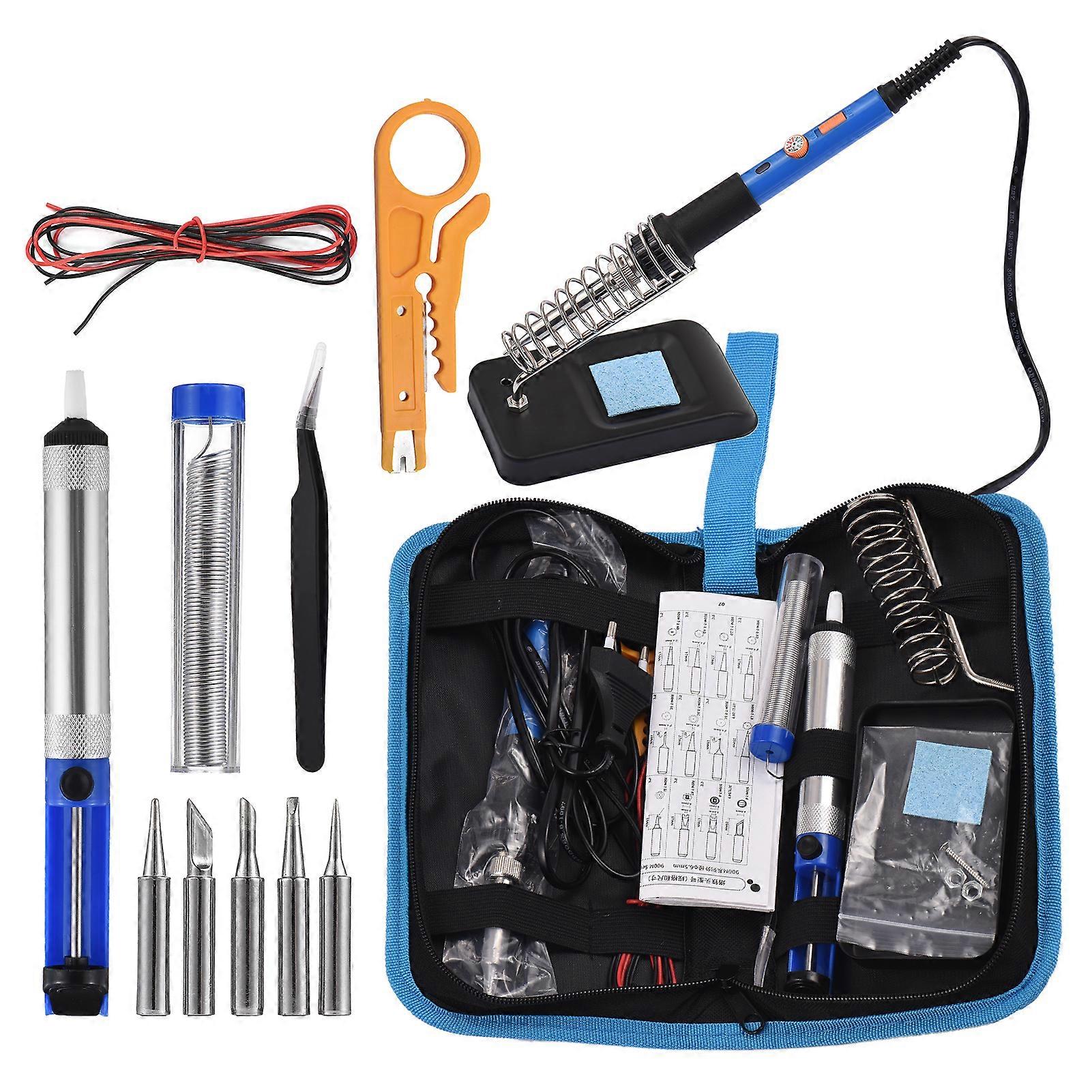 Portable 60W Soldering Iron Kit with 15pcs Tips & Tools, Adjustable Temp