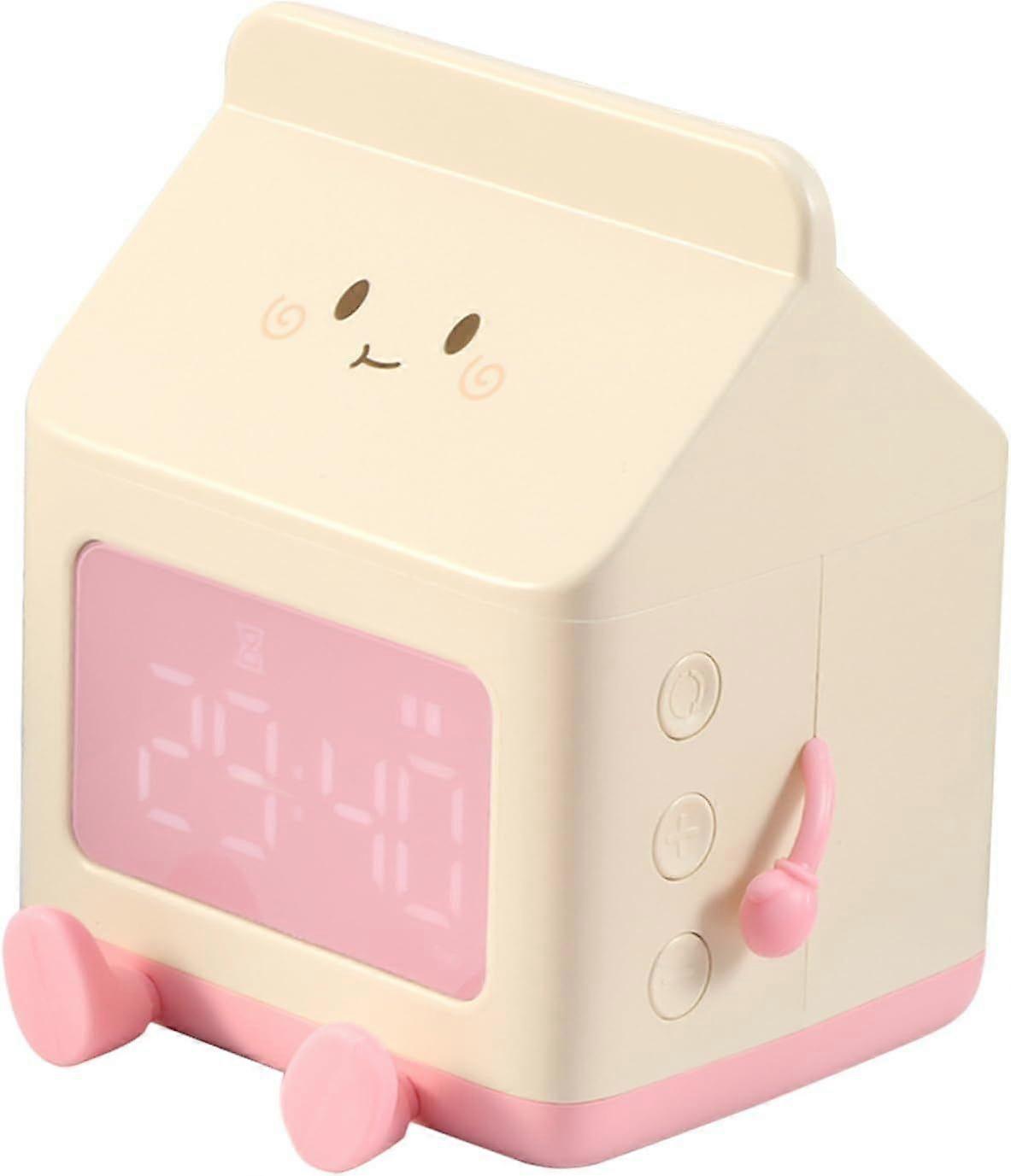 Kids Alarm Clock, Milk Alarm Clock with Snooze Toddler Sleep Training Clock for School Home Office(Pink)