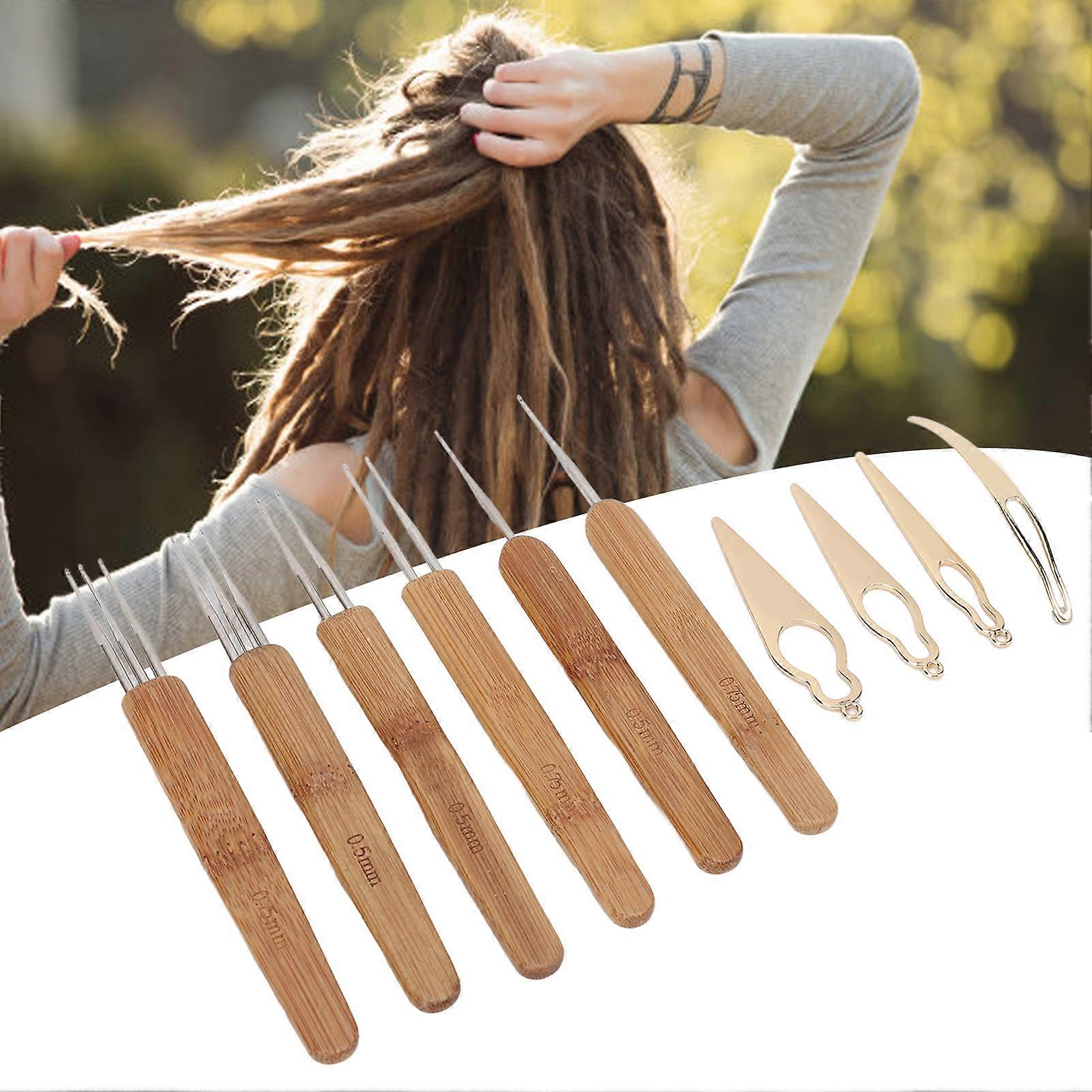10pcs Dreadlocks Tool Set Alloy Bamboo Crochet Hooks Gold