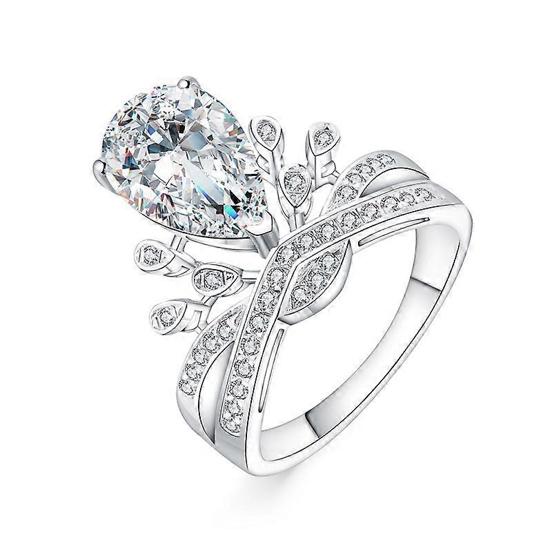 Bague de couronne de poire goutte d’eau de luxe, bague de fiançailles de pierre précieuse de couleur diamant simulé américain
