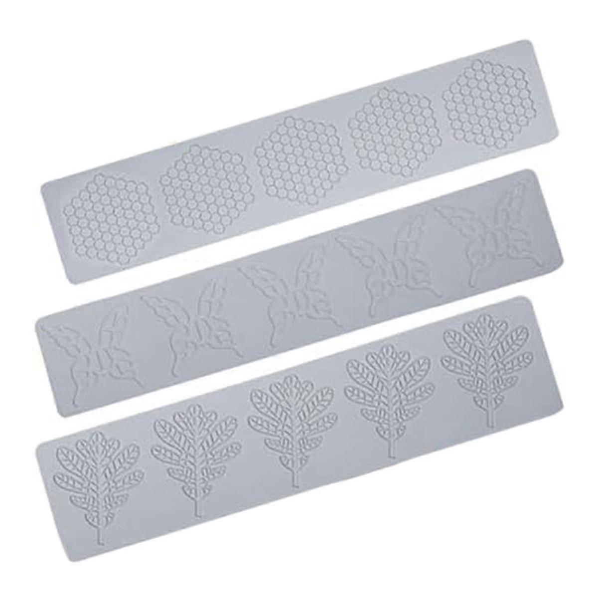 Fondant Mold Set: 3-Piece Honeycomb, Leaf & Butterfly Embossing Mat, Reusable for Cake Decorating Silic Mat