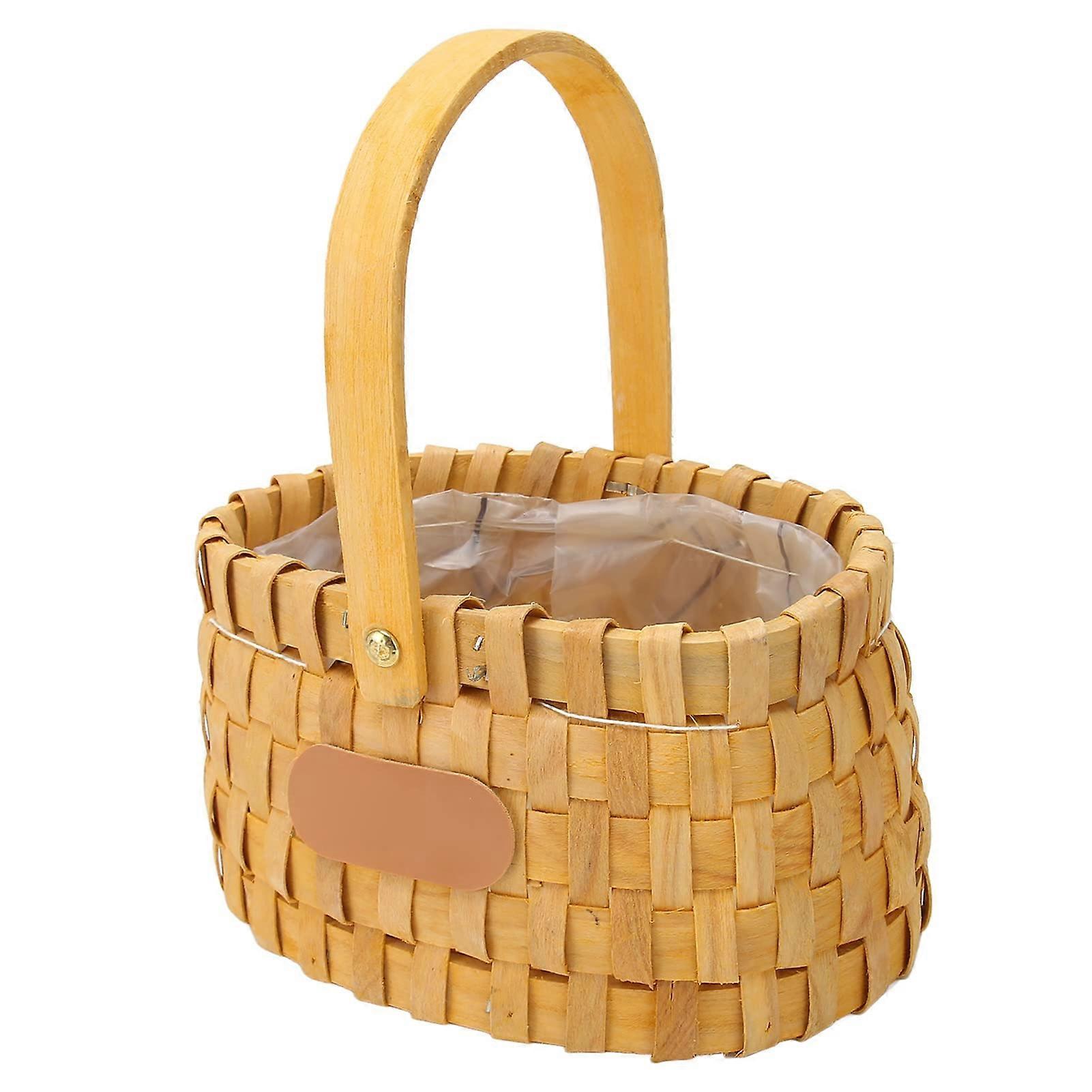 Rattan Flower Basket Handwoven Easter Basket Picnic Storage Durable Safe Handle 32x15x12 Cm