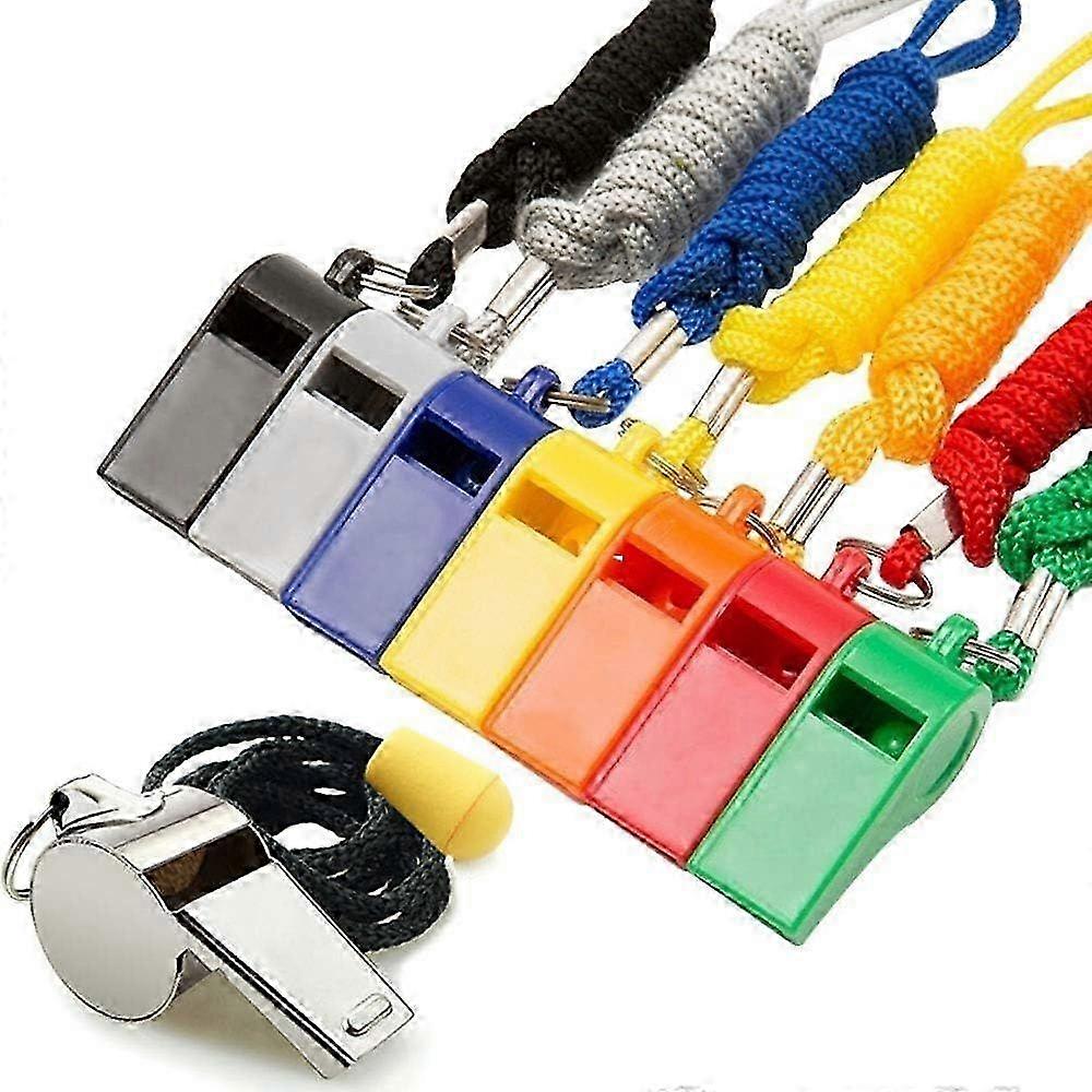 Whistle with lanyard, 8 packs of sports whistles, 7 plastic whistles and 1