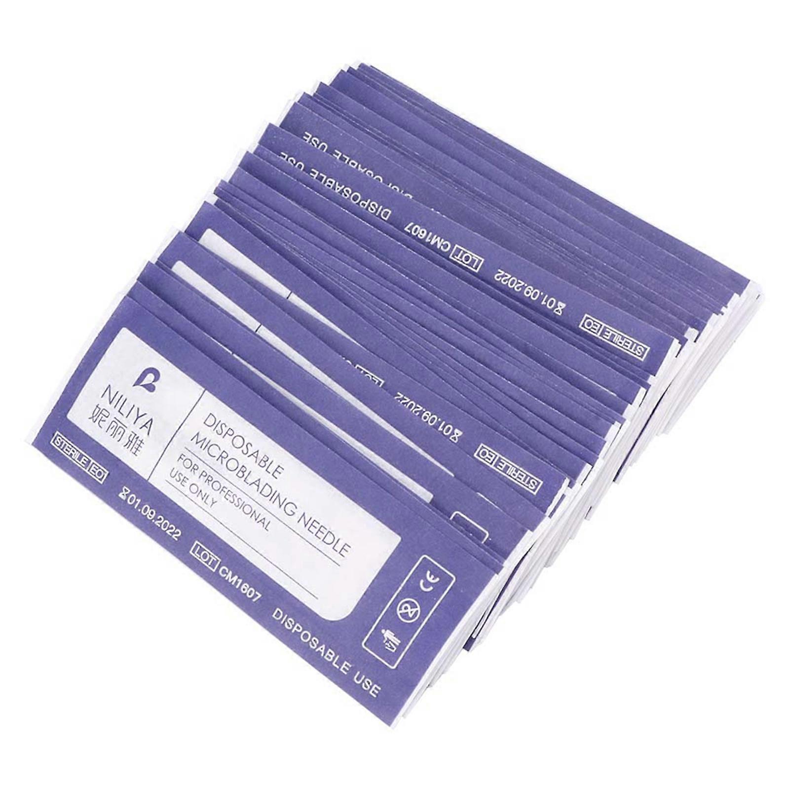 Lot de 50 aiguilles de microblading en forme de U à 18 broches pour tatouage de sourcils et maquillage