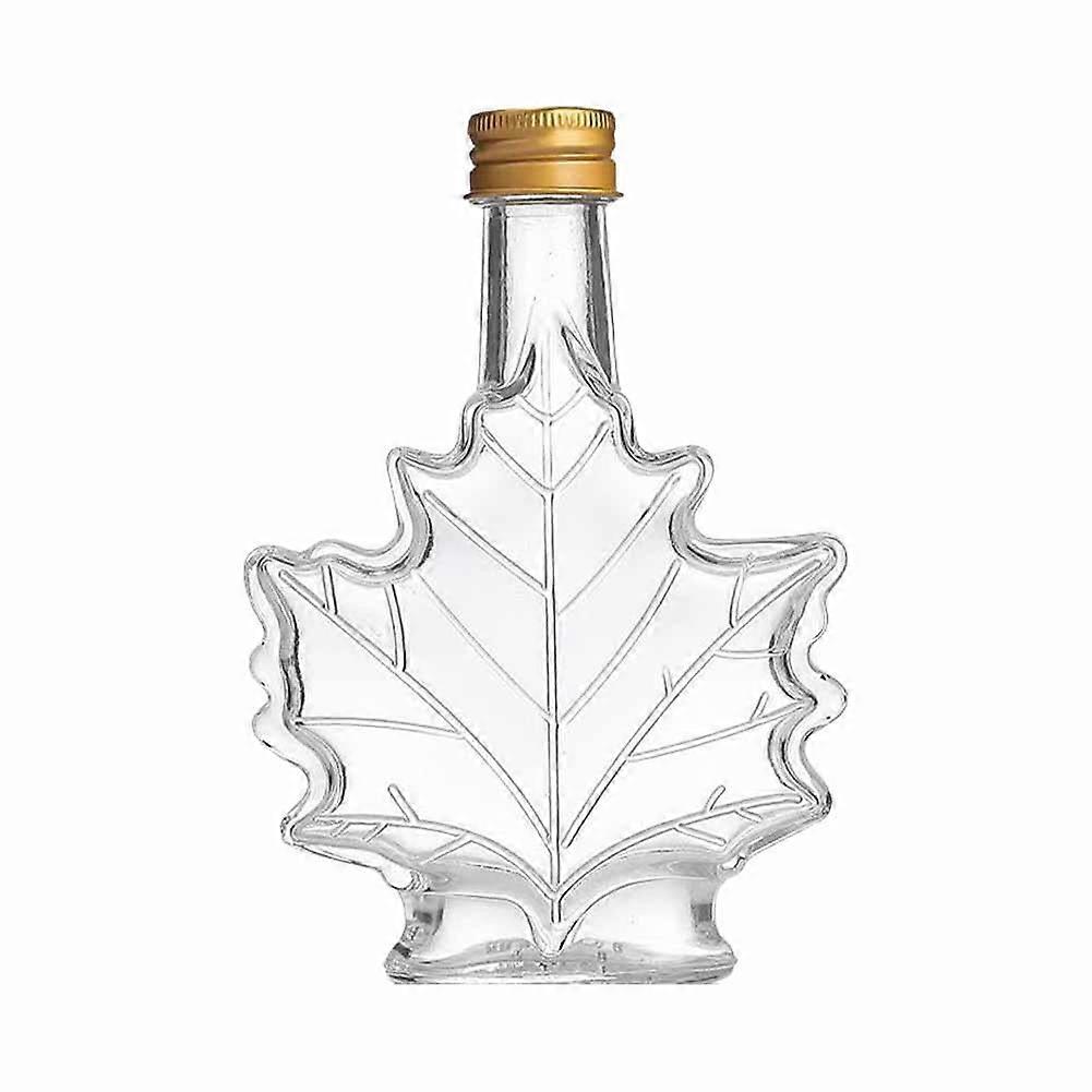 SHAPERME Glass Maple Syrup Bottles, Leaf-Shaped Dispenser Jar with Lids, Food Grade Reusable Canning Bottles for Homemade Drinks