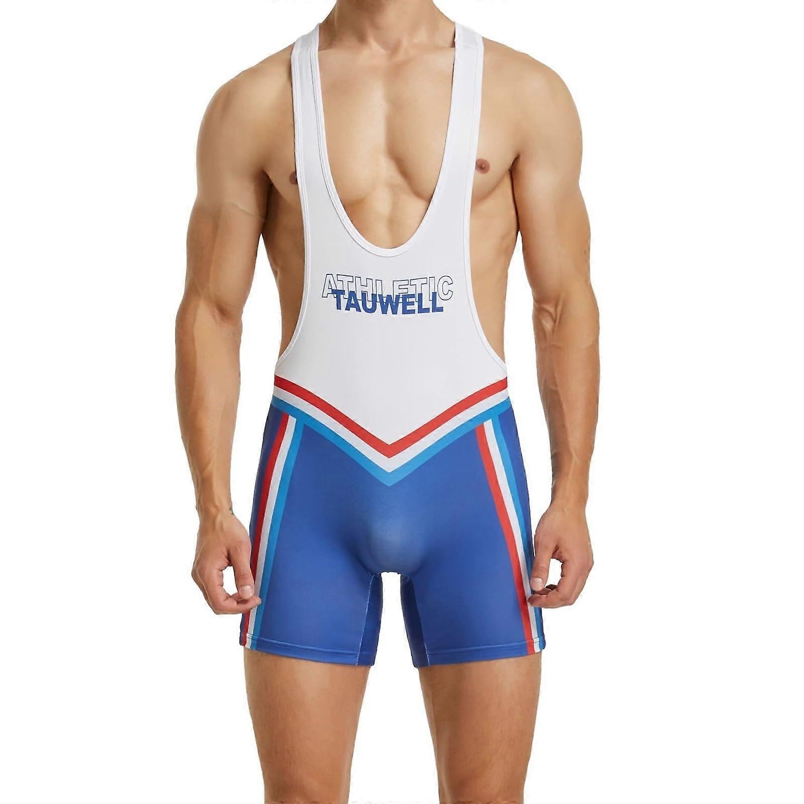 Men's Singlet Wrestling Undershirt One Piece Boxer Bodysuit Base Layer XL White