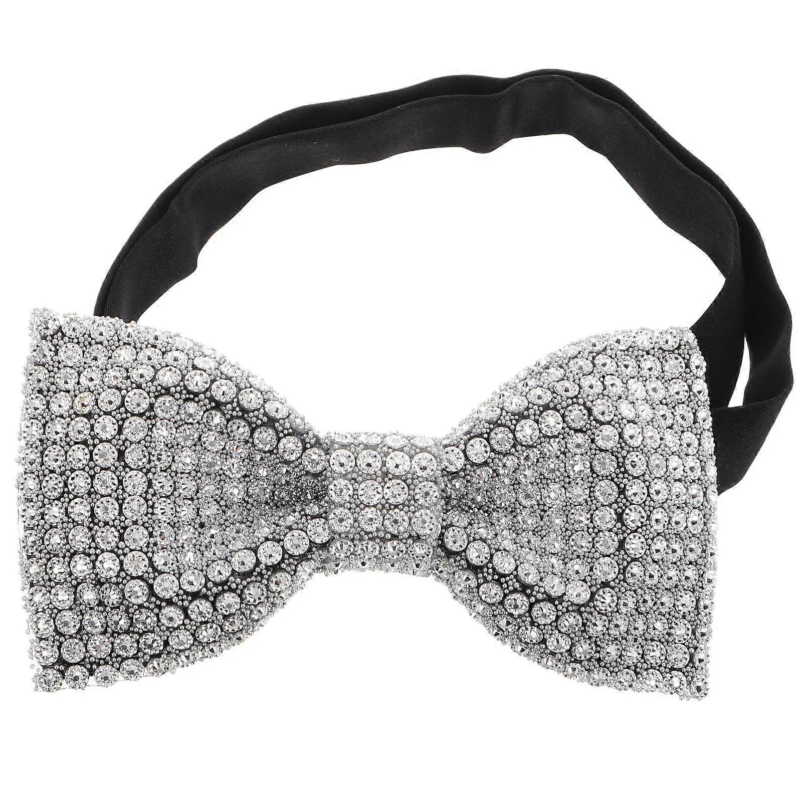 Sparkle Bowties For Men Double Layer Statement Piece Weddings Parties Formal Events Silver 3Pcs