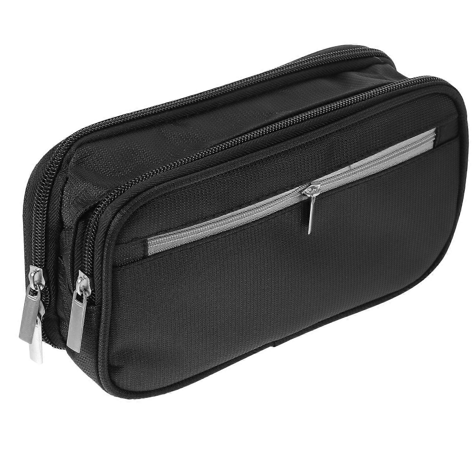Black 2Pcs Large Capacity Pen Bag for Storage Three-Layers Pencil Pouch