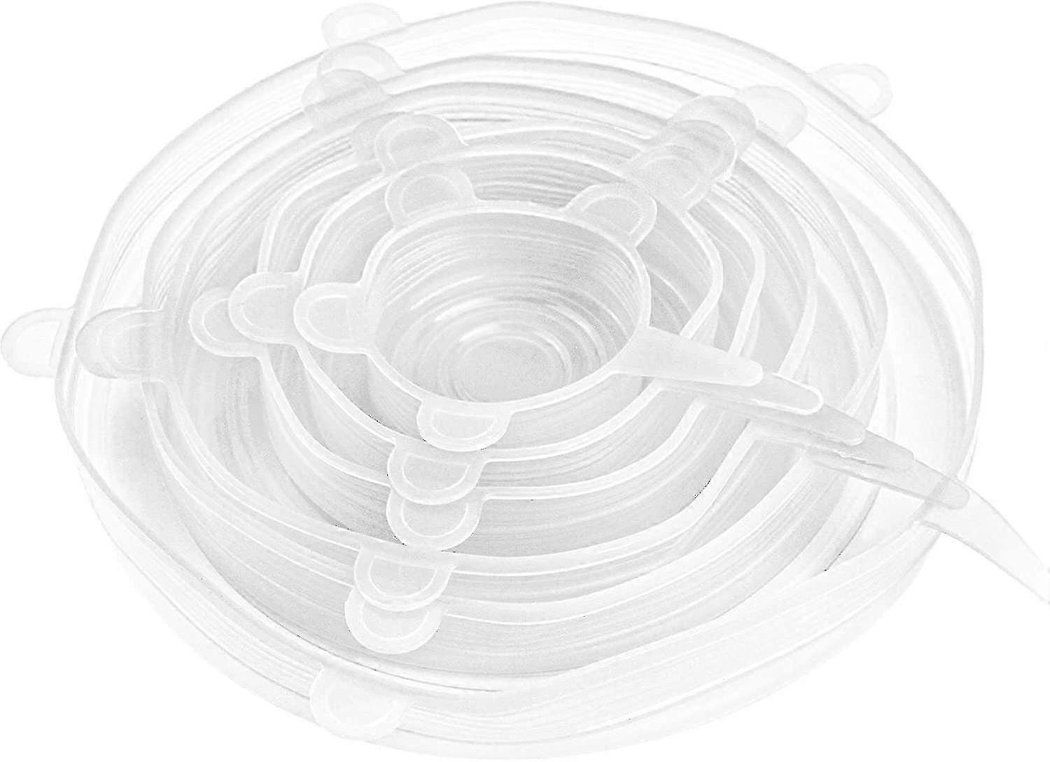 Pack of 6 Stretchy Silicone Lids - Reusable Freezer Safe Covers in White