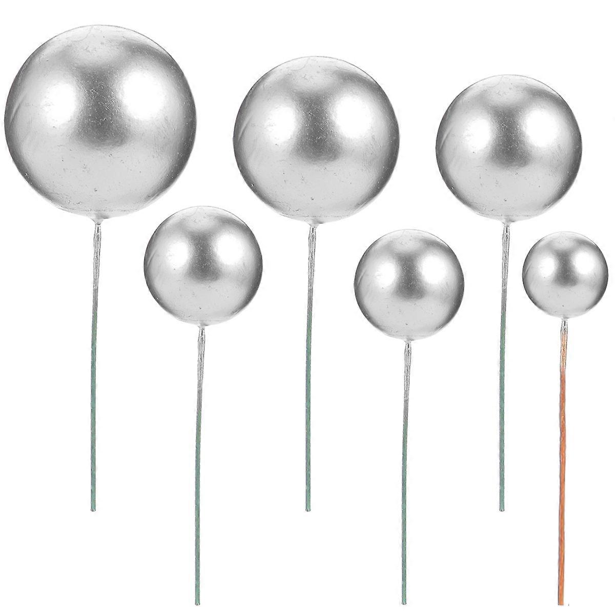 Cake Topper Ball Shape for Dessert Decoration 60Pcs Silver Props