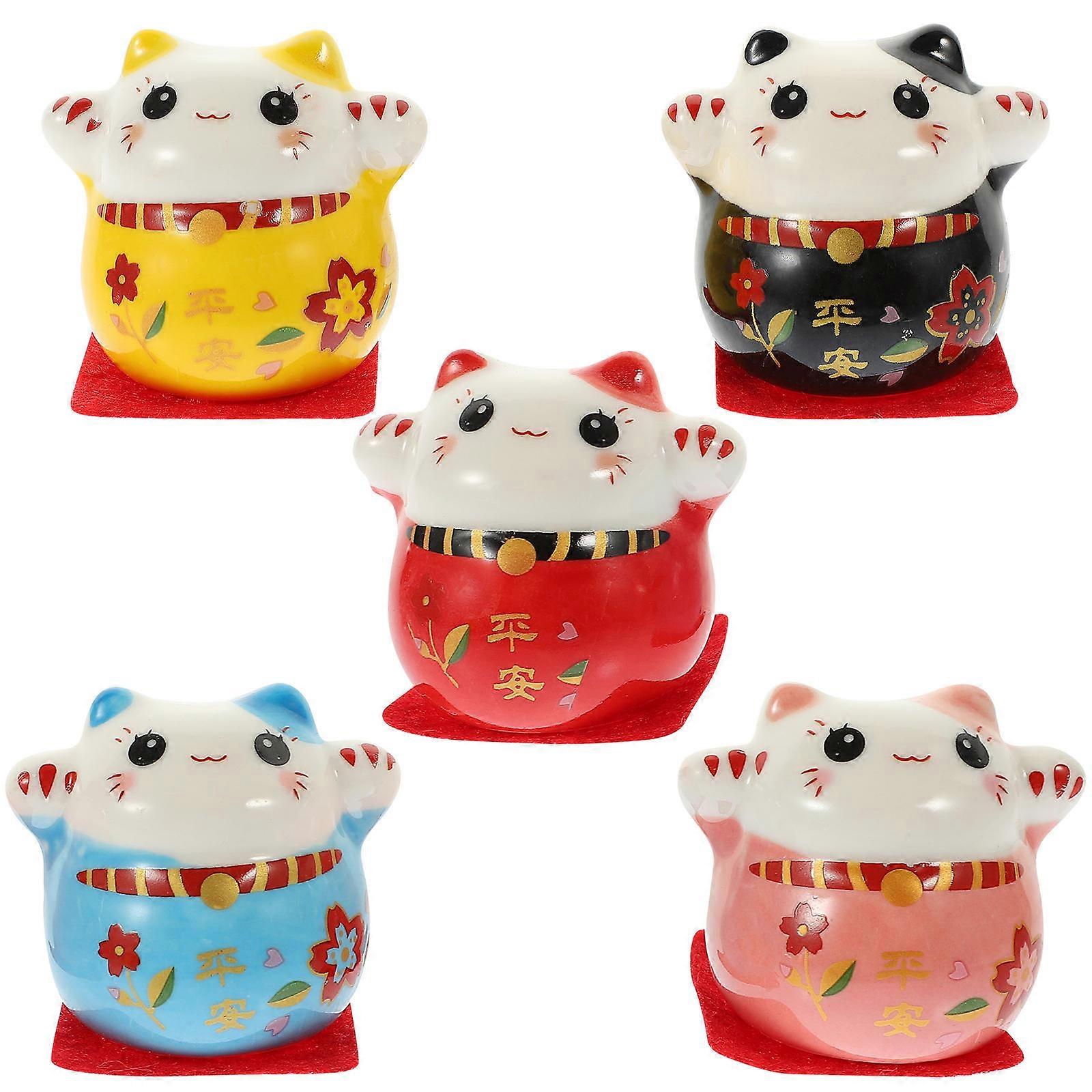 Fortune Cat Figurine 5Pcs Cat Shape Decoration Assorted Color Lightweight