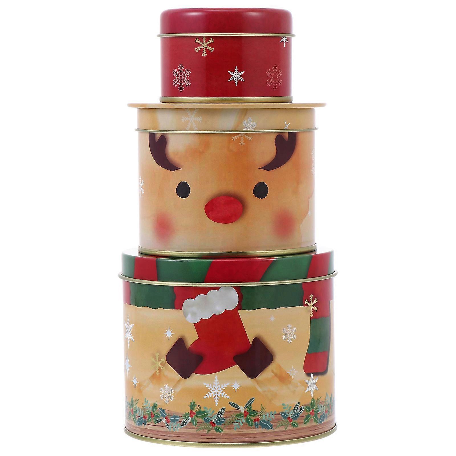 Christmas Candy Box Tinplate Storage Boxes for Gifts 3Pcs Set
