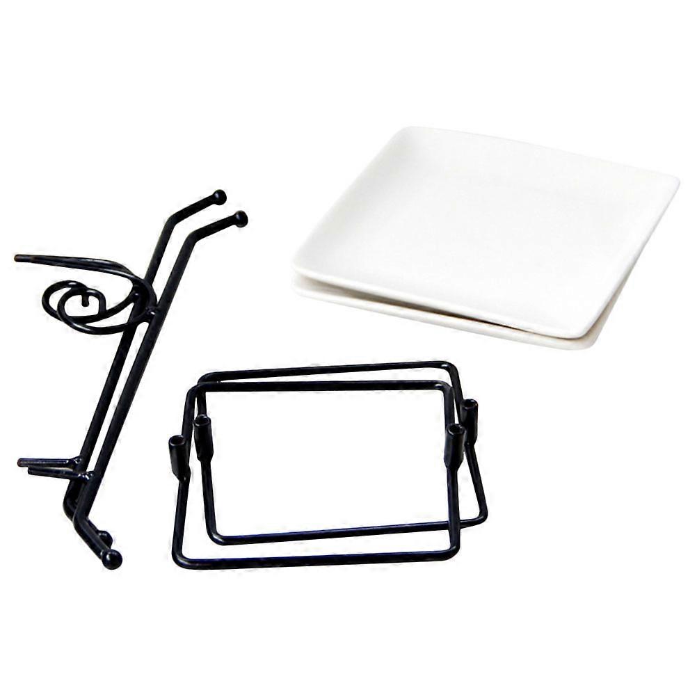 Fruits Plate with Iron Rack Sturdy Ceramic Tray for Home 2Sets Included