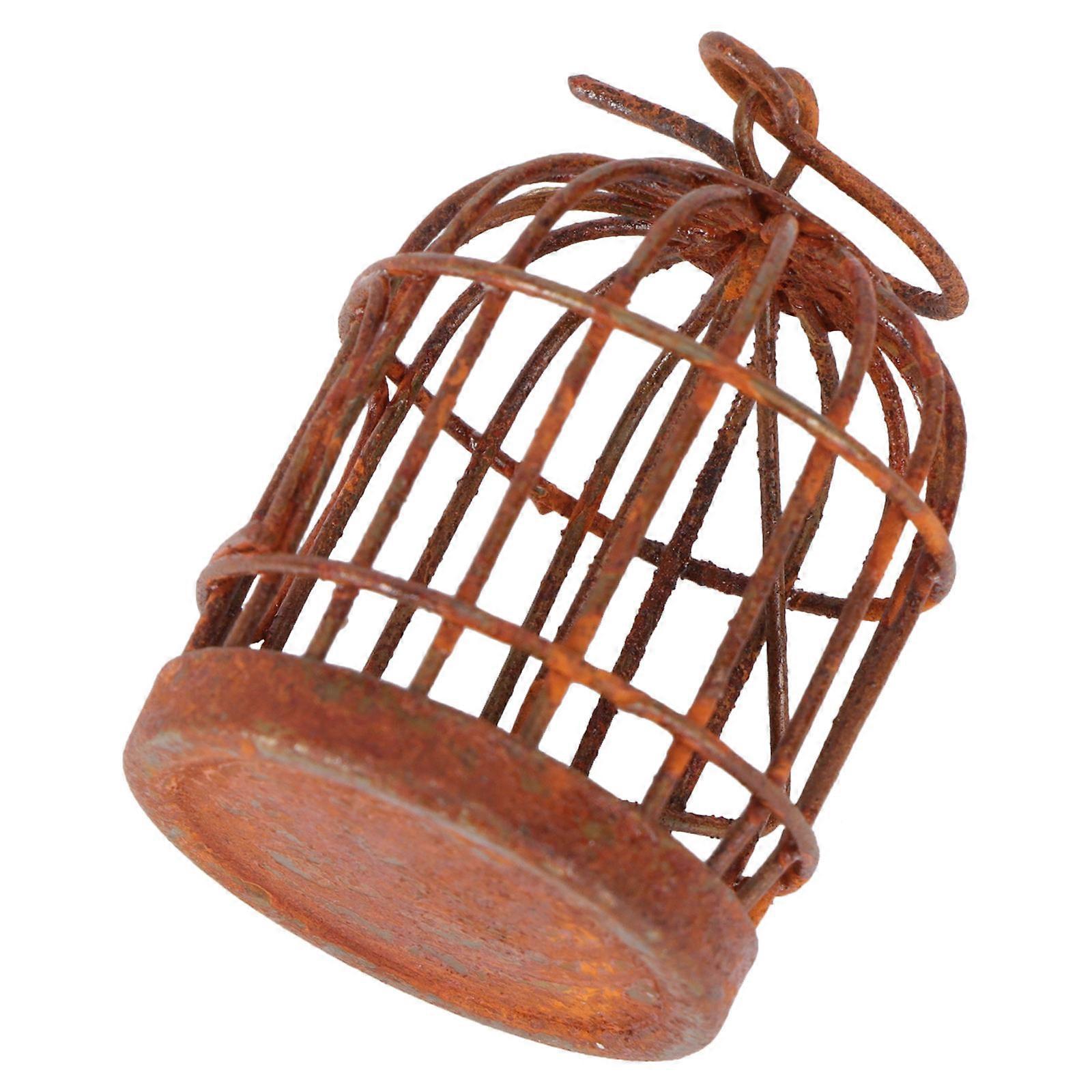 Mini Bird Cage Iron Decoration for DIY Micro Landscape 2Pcs Brown
