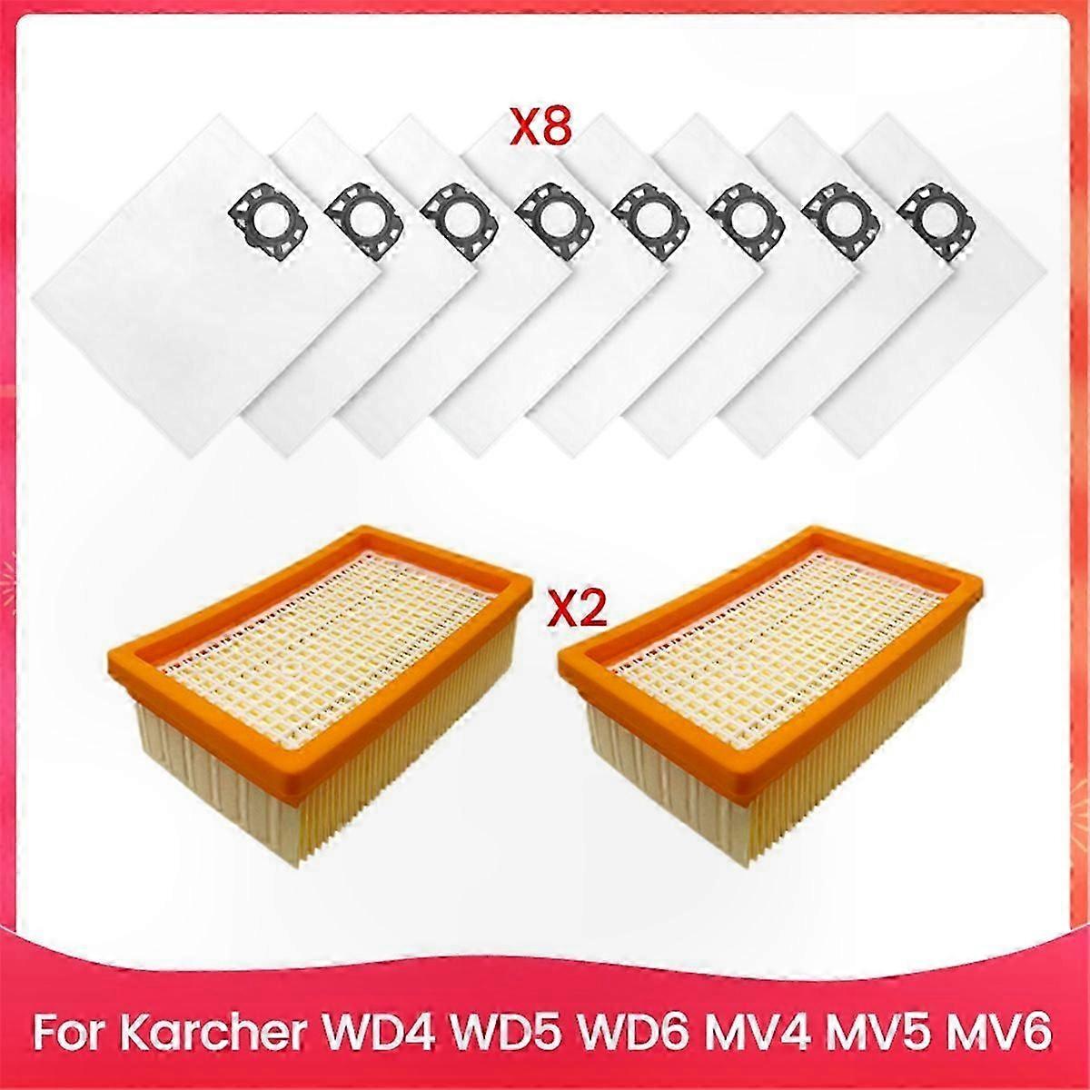 10PCS Filter and Dust Bag Replacement for Karcher WD4 WD5 WD6 MV4 MV5 MV6 Vacuum Cleaner