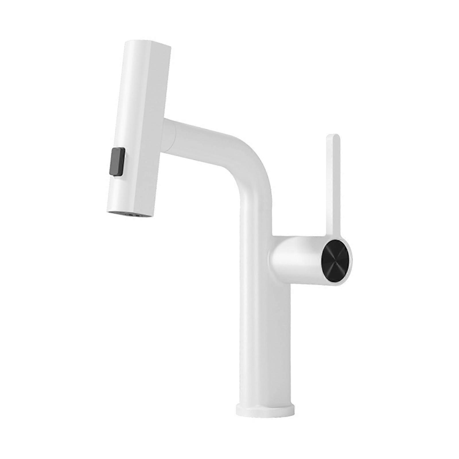 Pull Out Bathroom Mixer Basin Tap Waterfall SingleHandle TwoMode Spray White