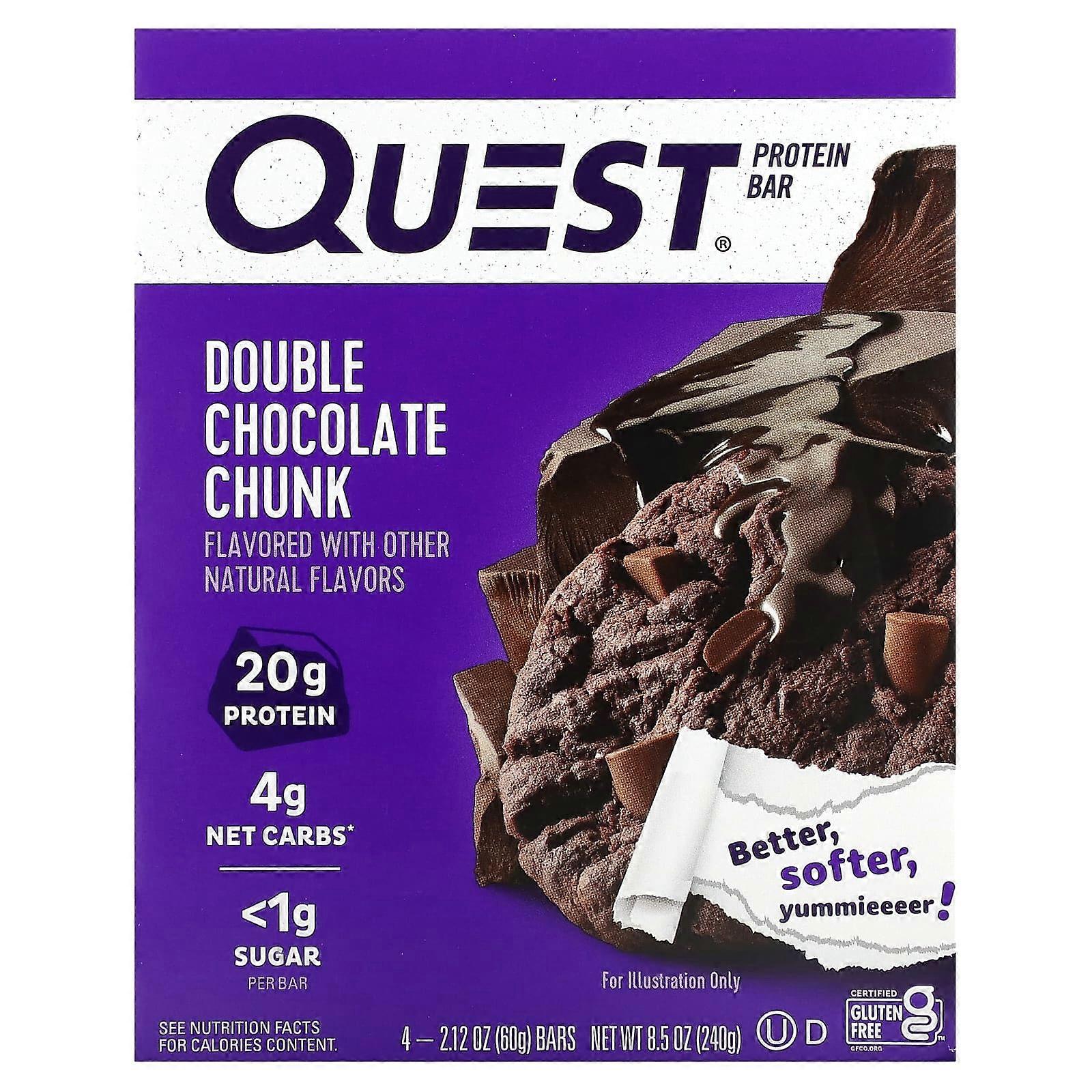 Protein Bar, Double Chocolate Chunk, 4 Bars, 2.12 oz (60 g) Each