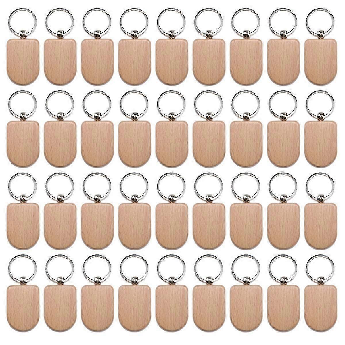 50 Pieces Blank Wooden Key Tag Key Engraving Blanks Unfinished Wood Keychain Key Ring Key Tags for D