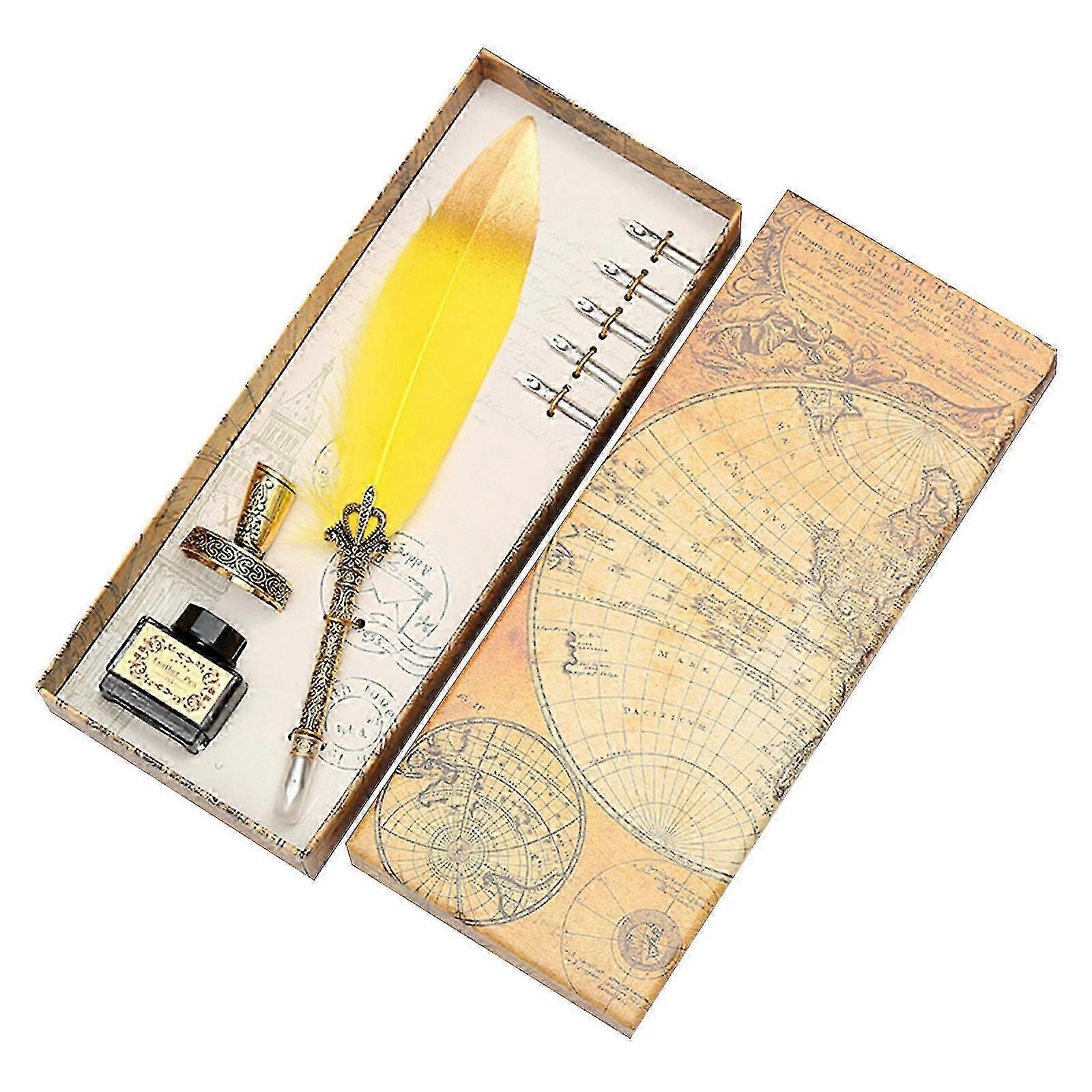 25-26 Kalligrafi Fjer Dip Med 5 Nib Fjerpen Skriveblæk Sæt Gaveæske Bryllup Fyldepen