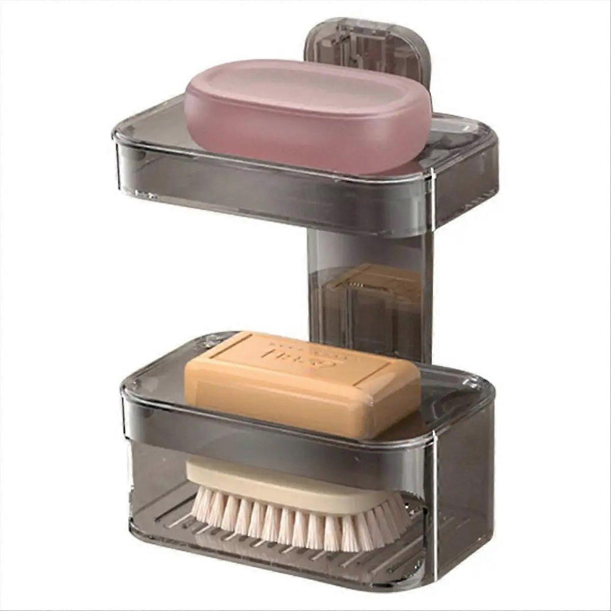 Shower Soap Dish Wall Mounted Toiletries Container Double Layer