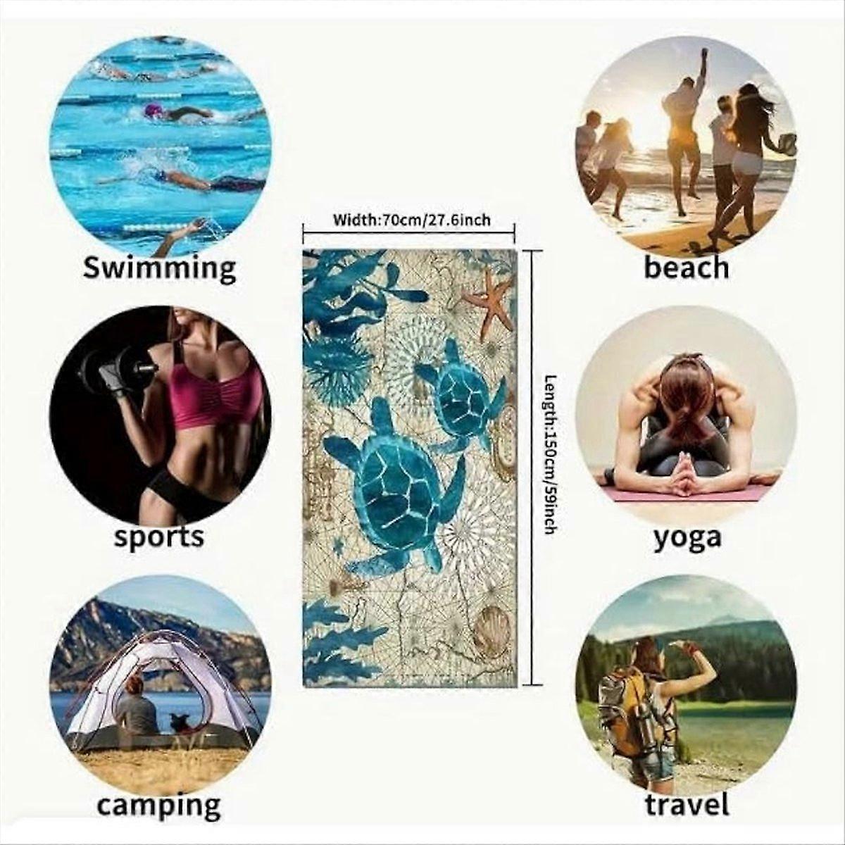 Quick-Drying Beach Towel with Sea Turtle Pattern,Soft and Absorbent,A