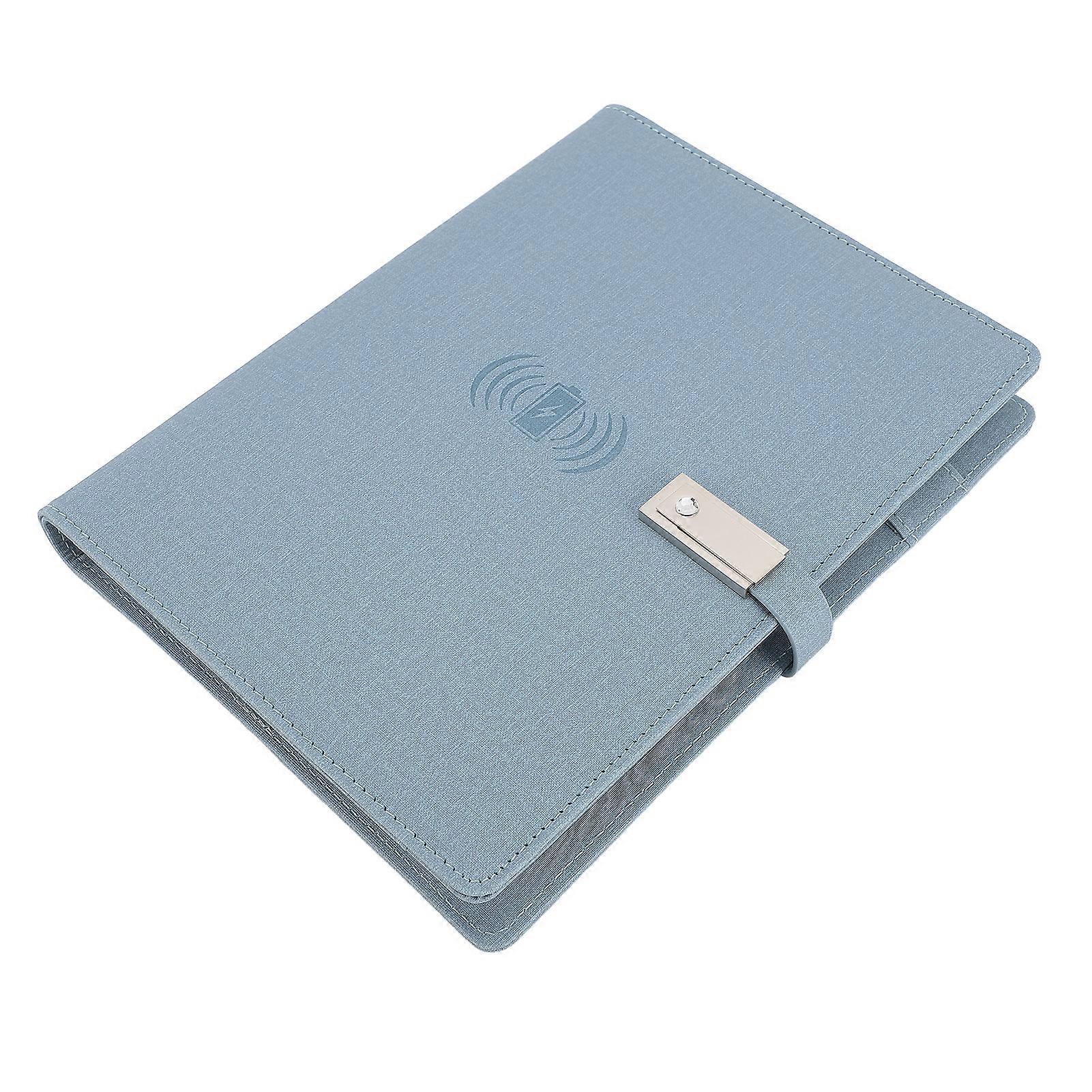 160 Pages Wireless Charging Notebook Smart Notebook 8000mAh Mobile Power Notebook with USB Flash Drive for Business Meetings Daily Study Blue (A5) 