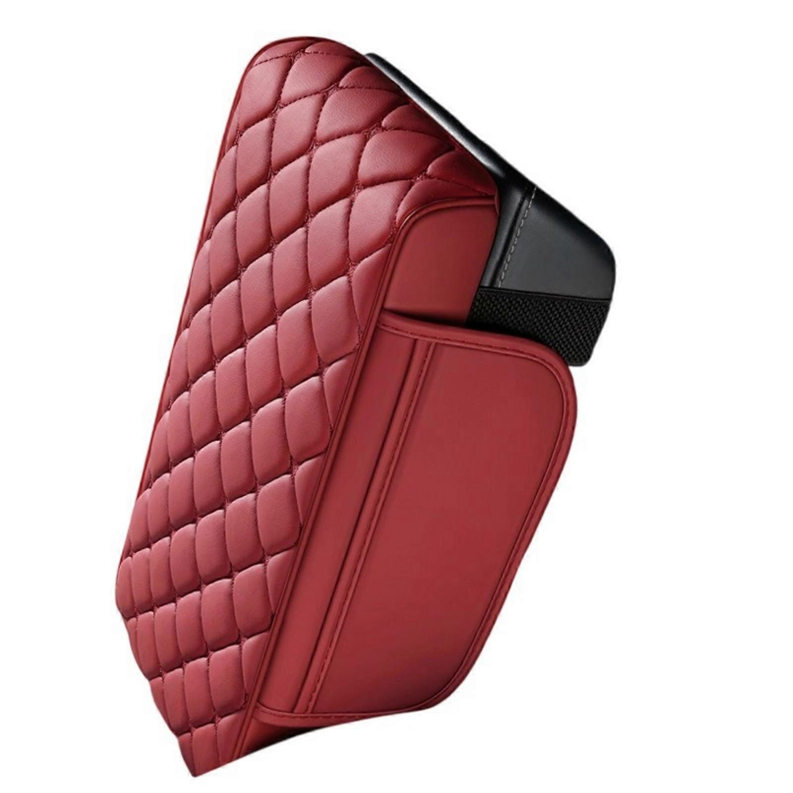 Vehicle Console Organizer Pad With Slow Recovery Foam Elastic Installation Straps And Double Functional Storage Pockets  Claret