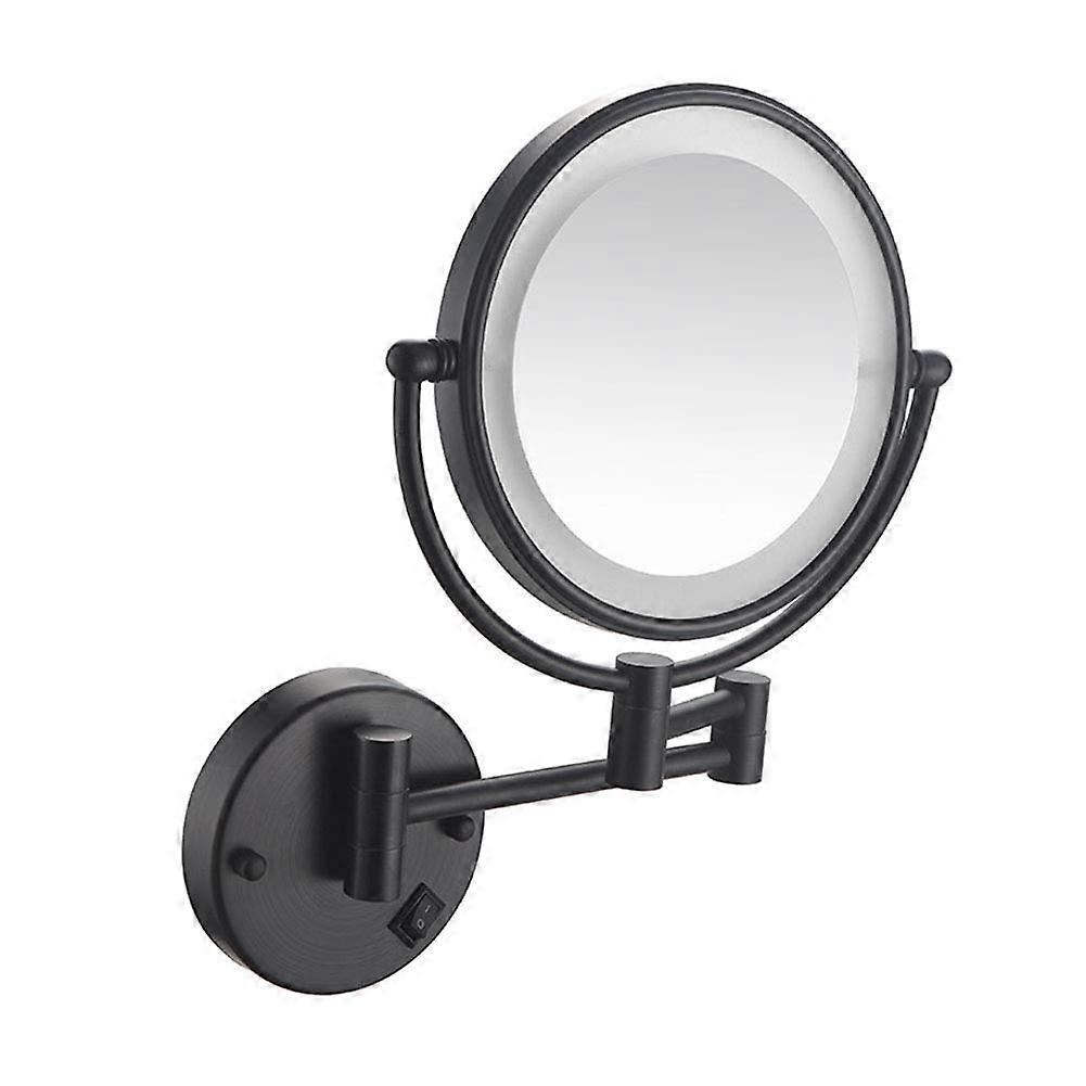 Wall Mounted Lighted Makeup Mirror 8Inch Round DoubleSided Magnifying Extendable Arm for Bathroom Vanity Matte Black