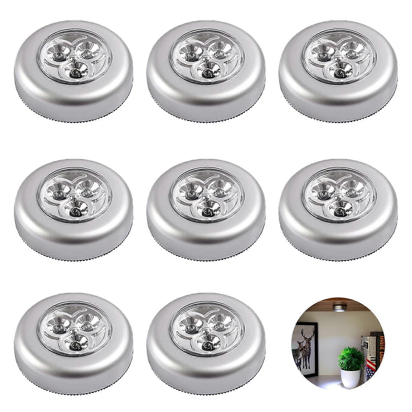Touch Activated LED Push Lights 8Piece BatteryPowered StickOn Cordless Lights For Closets Cabinets Counters