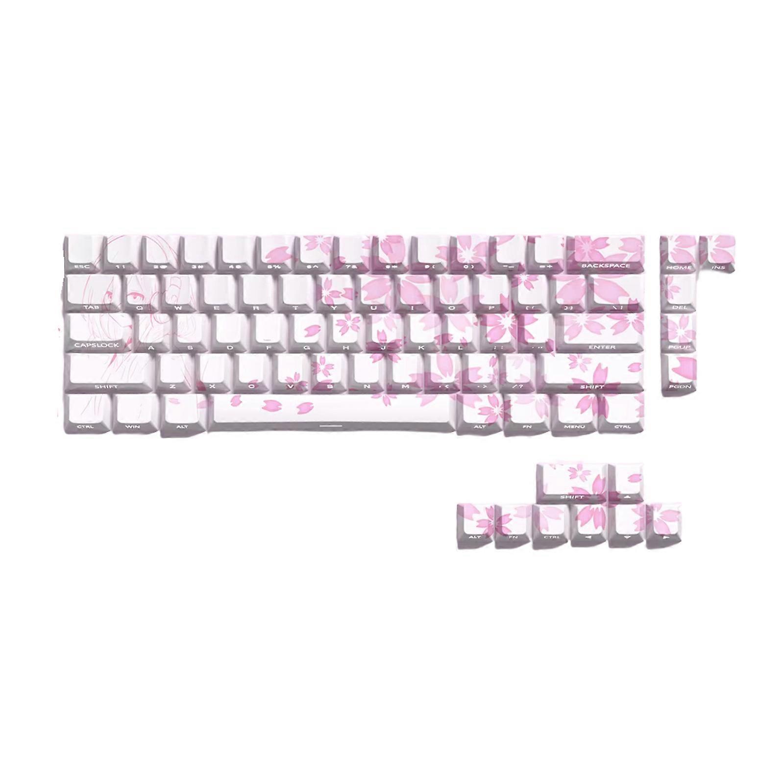 64/74Key Keycaps Customs Pink Cute Keycap Set Side Print Backlit Key Keycaps for 60 61 63 Mechanical Keyboards Multicolor