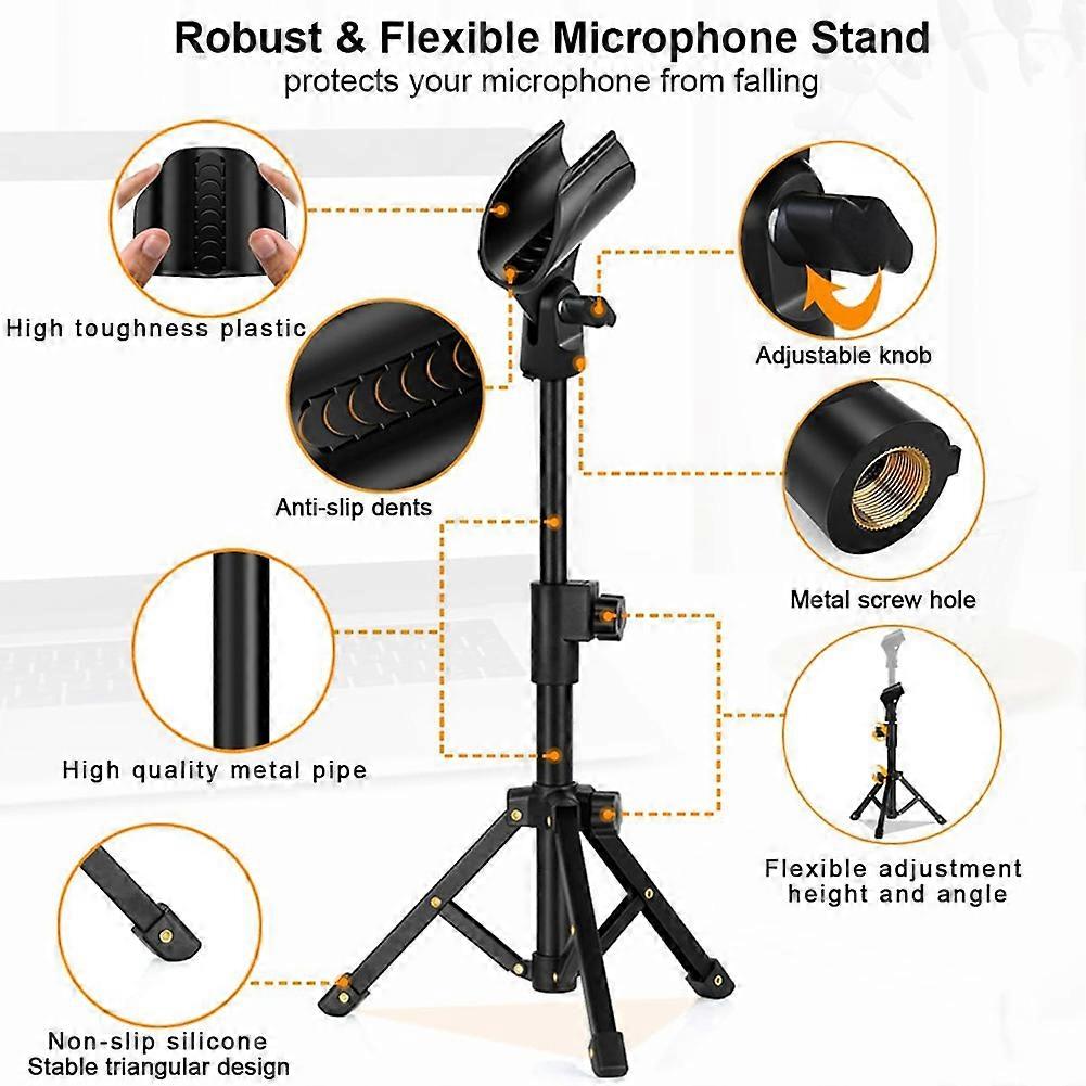 Tabletop Mic Stand, Adjustable Desktop Microphone Stand with 3/8 Inch Threaded for Most Microphone