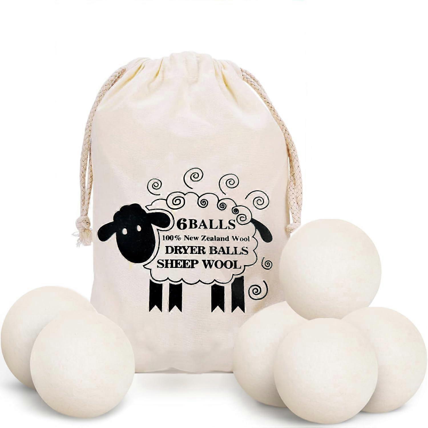 6 Pack Wool Dryer Balls Reusable Natural Fabric Softener for Clothes, Anti Static, Reduces Wrinkles (White, 2.75 in)